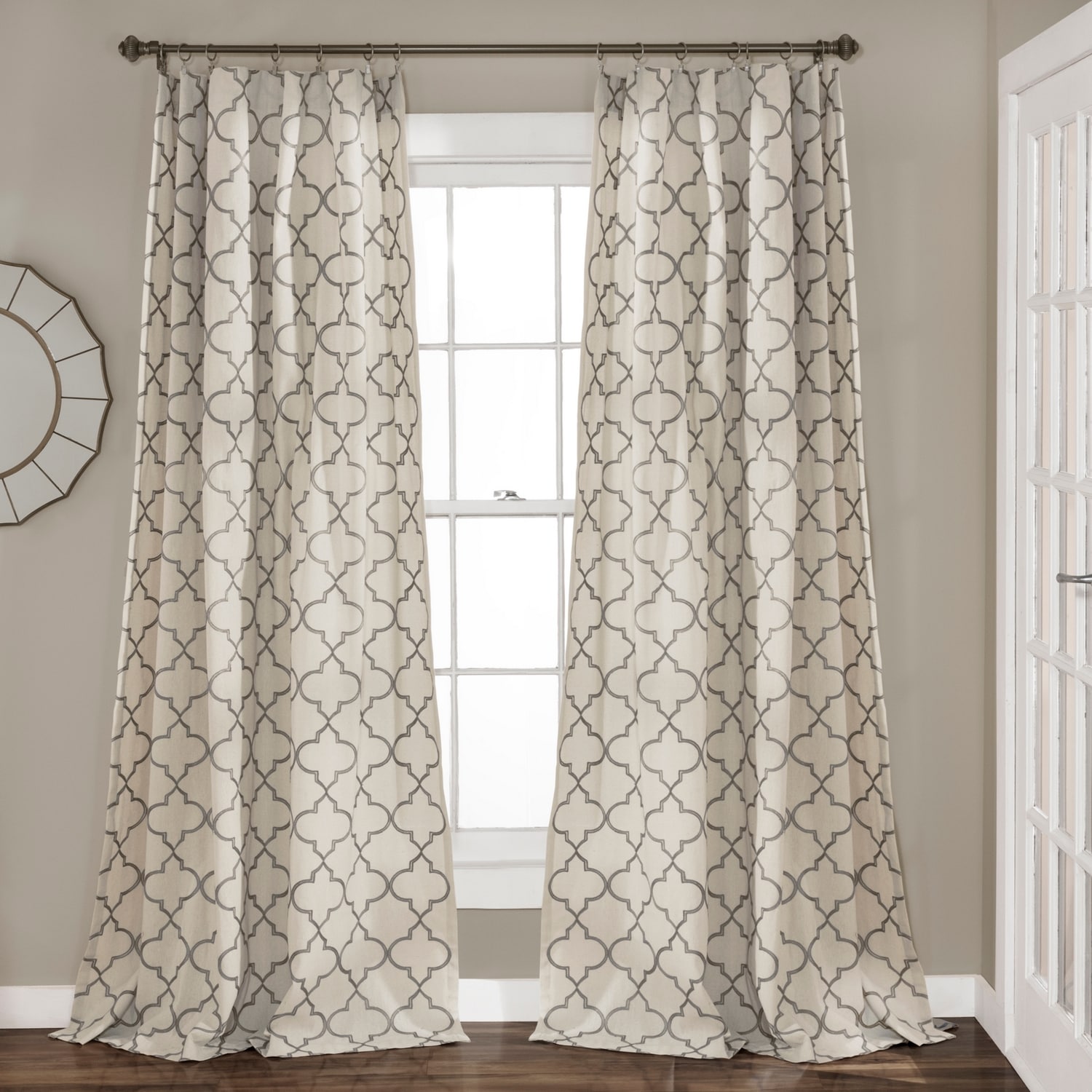 Lush Decor C40256P15-000 84-Inches Gray Trellis Rod pocket Curtain panel pair