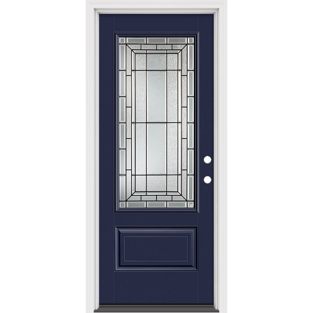 Masonite 631094 Sequence 32-in x 80-in x 4-9/16-in Fiberglass 3/4 lite Left-hand inswing Eclipse Painted Prehung Front Door with Brickmould Insulating core