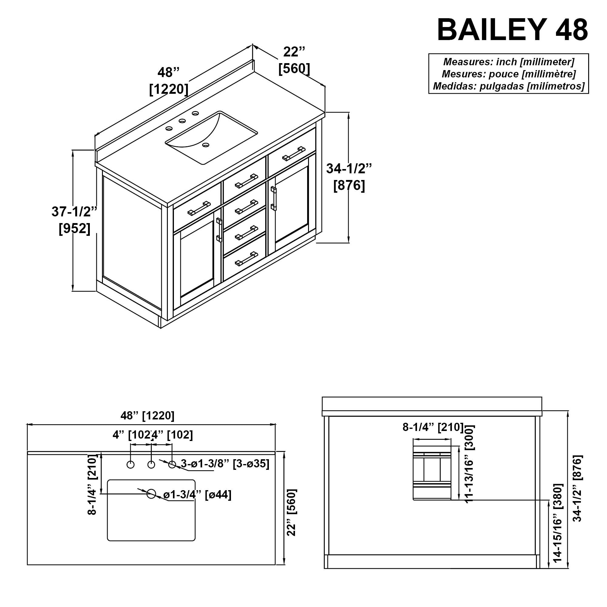 OVE Decors Bailey 48-in Driftwood Oak Undermount Single Sink Bathroom ...