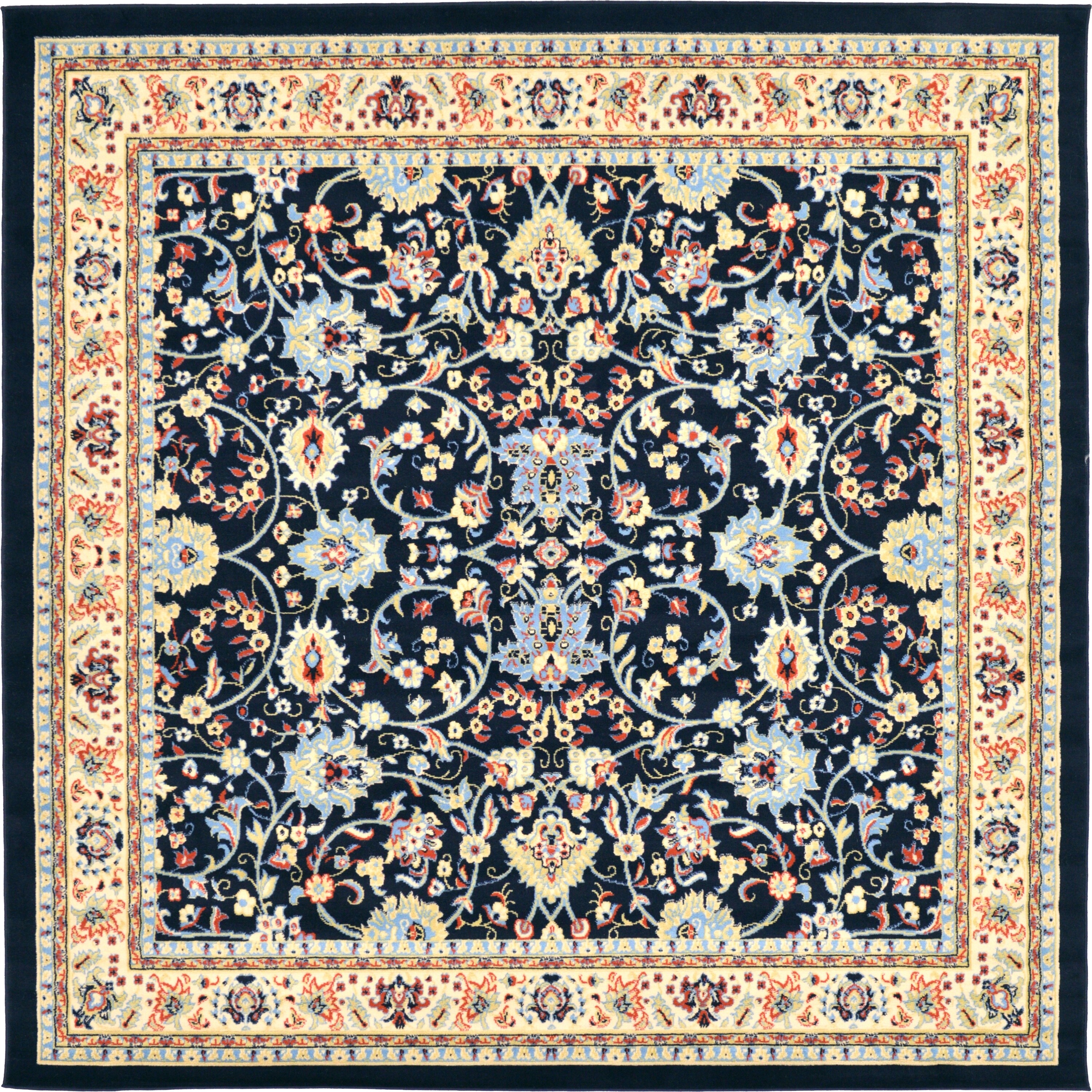 Unique Loom 3128768 Washington Sialk Hill 8 x 8 (ft) Loomed Polypropylene Navy Blue/Ivory Square Indoor Floral/Botanical Vintage Area rug