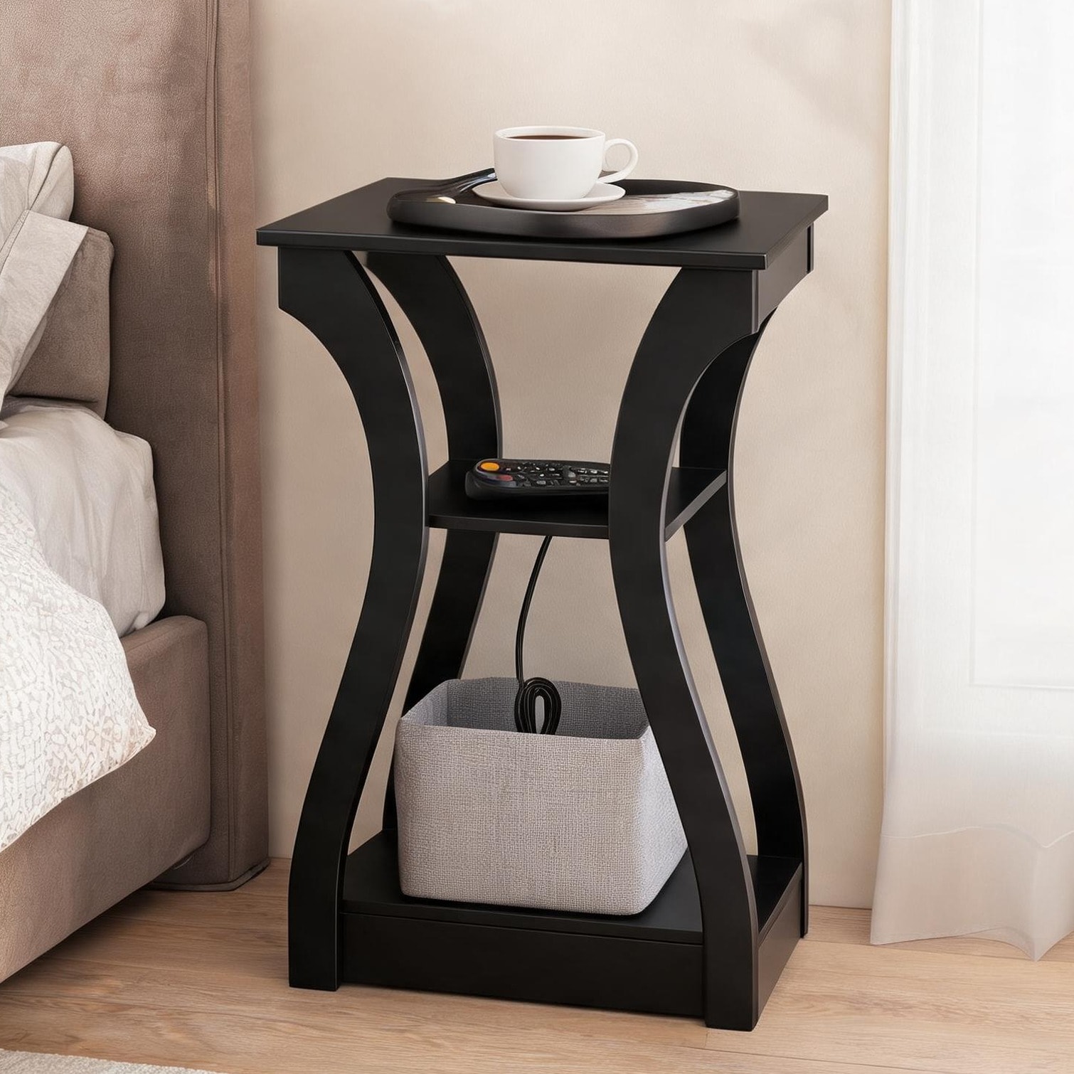 Tammesy Charging Nightstand - 3-Tier Nightstand with Charging Station ...
