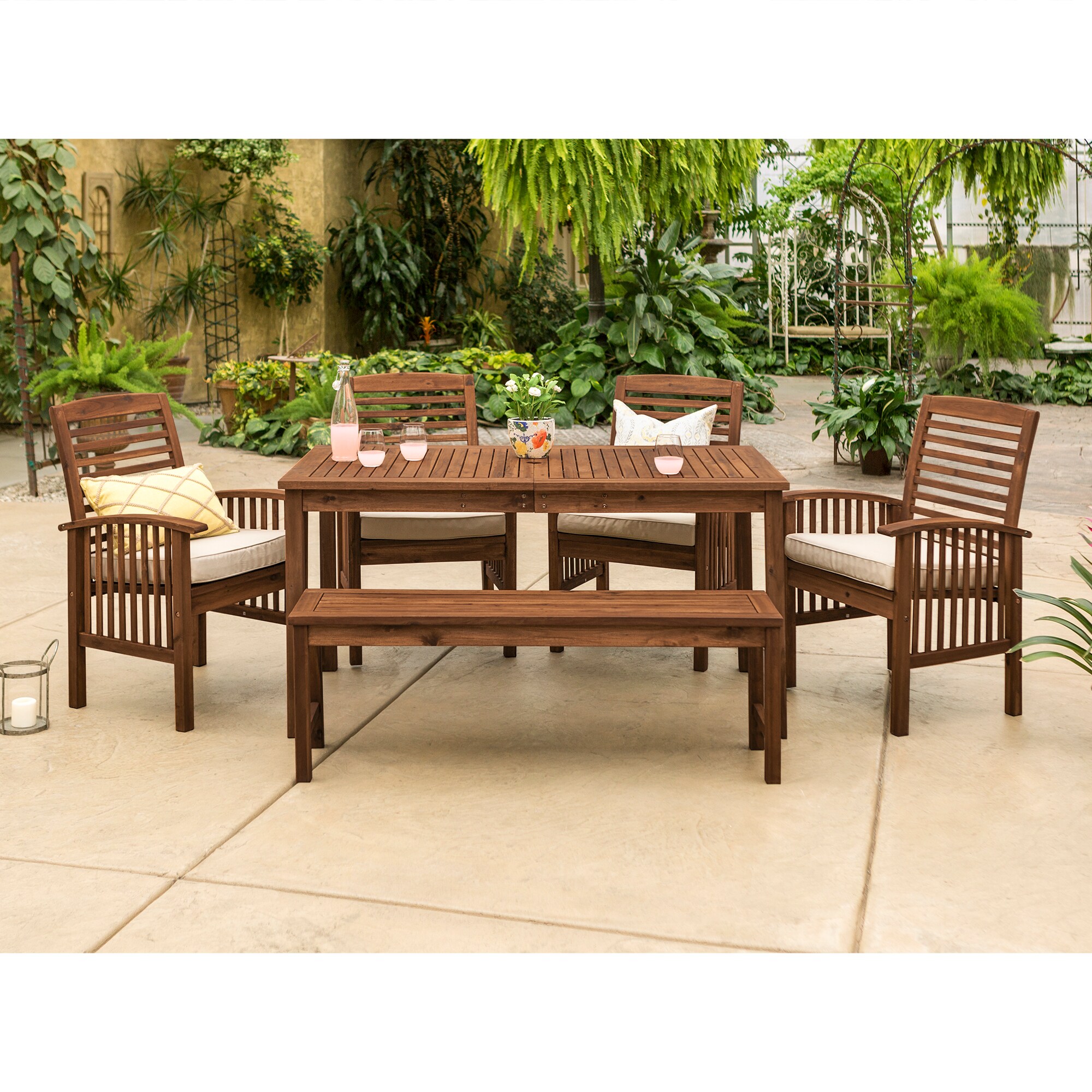 Walker Edison 6-Piece Brown Patio Dining Set With Tan Polyester ...