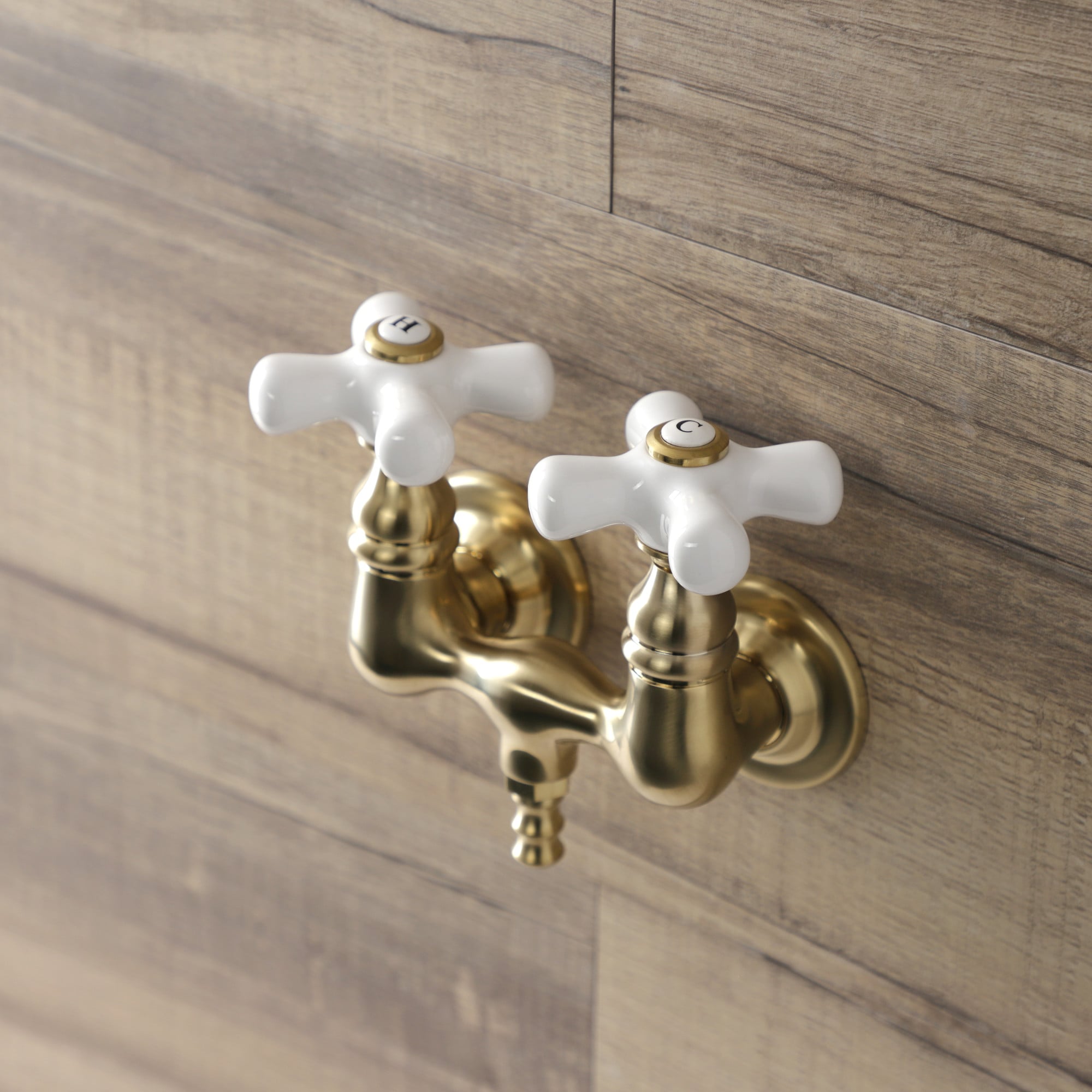 Kingston Brass WLAE39T7 Vintage Brushed brass 2-handle Wall-mount Low-arc Bathtub Faucet ( Valve Included )
