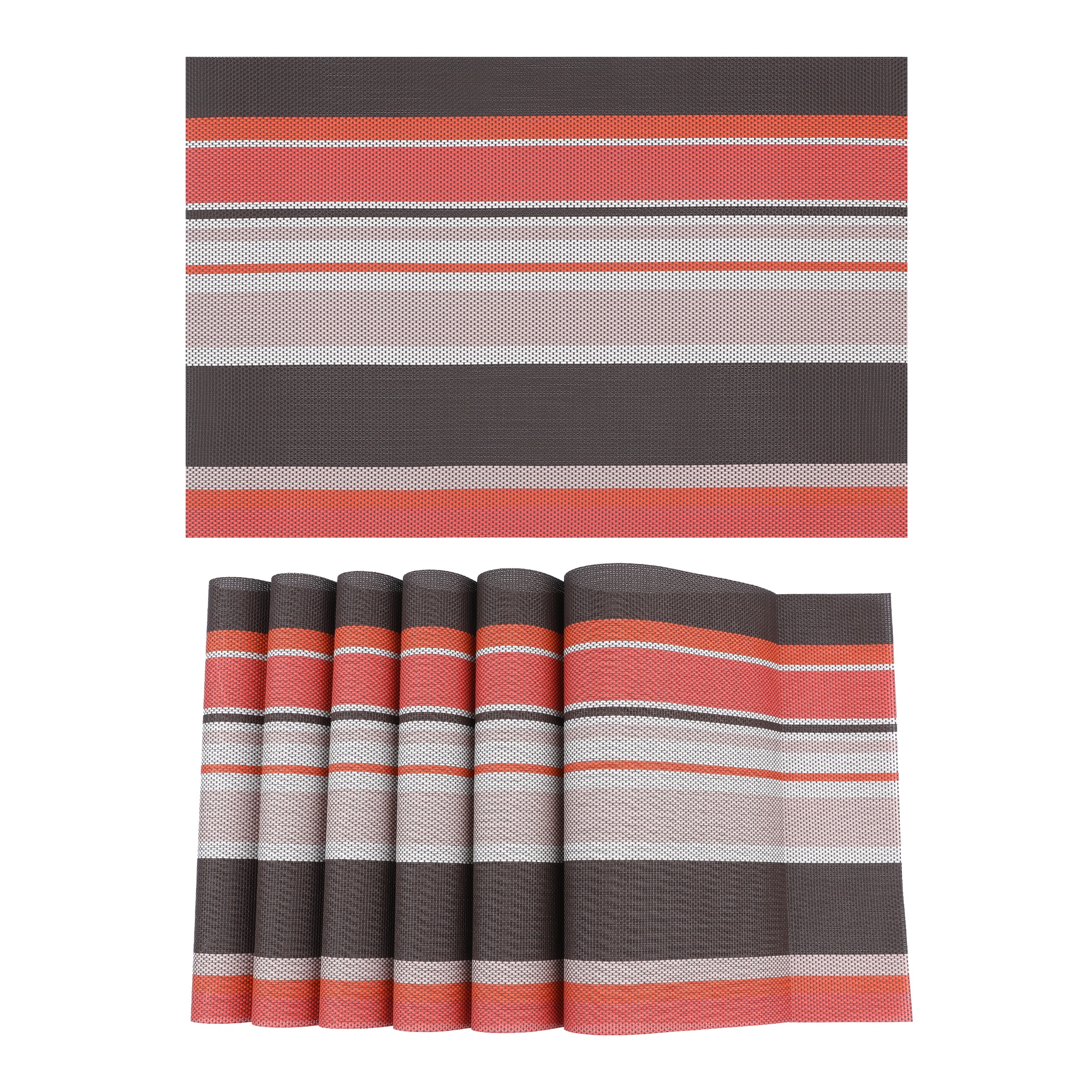 Unique Bargains Morden Placemats 6pcs PVC Placemats for Dining Table Decor Indoor Outdoor Washable Kitchen Table Mat Wipe Clean 18x12in Orange #S25120800UX6548