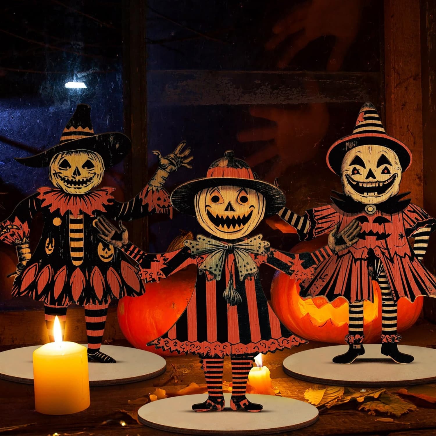 Angel Sar 9-in 3-Pack Pumpkin Halloween Table Decor with Robust Wood for Table Home Party