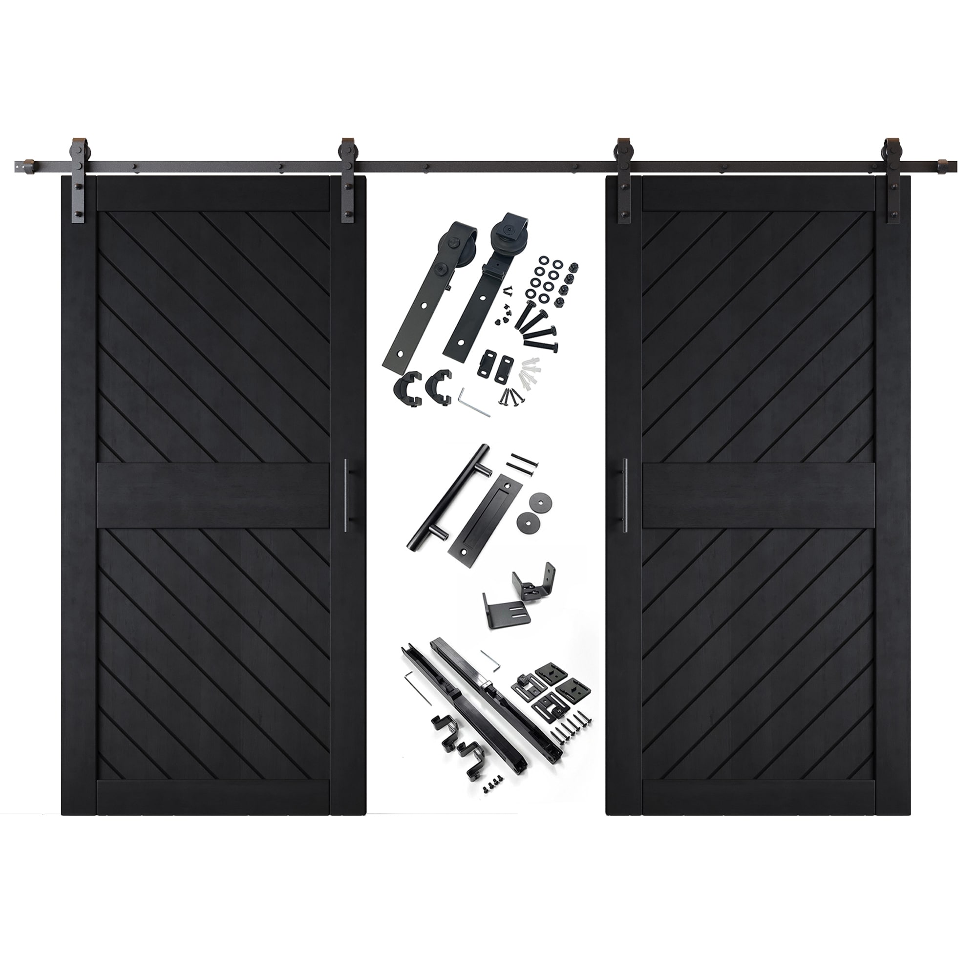 HOMACER YT2H156C-XT2-3684-BK 36-in x 84-in Black Prefinished Non-standard Pine Wood Solid core Double Barn Door (Hardware Included)