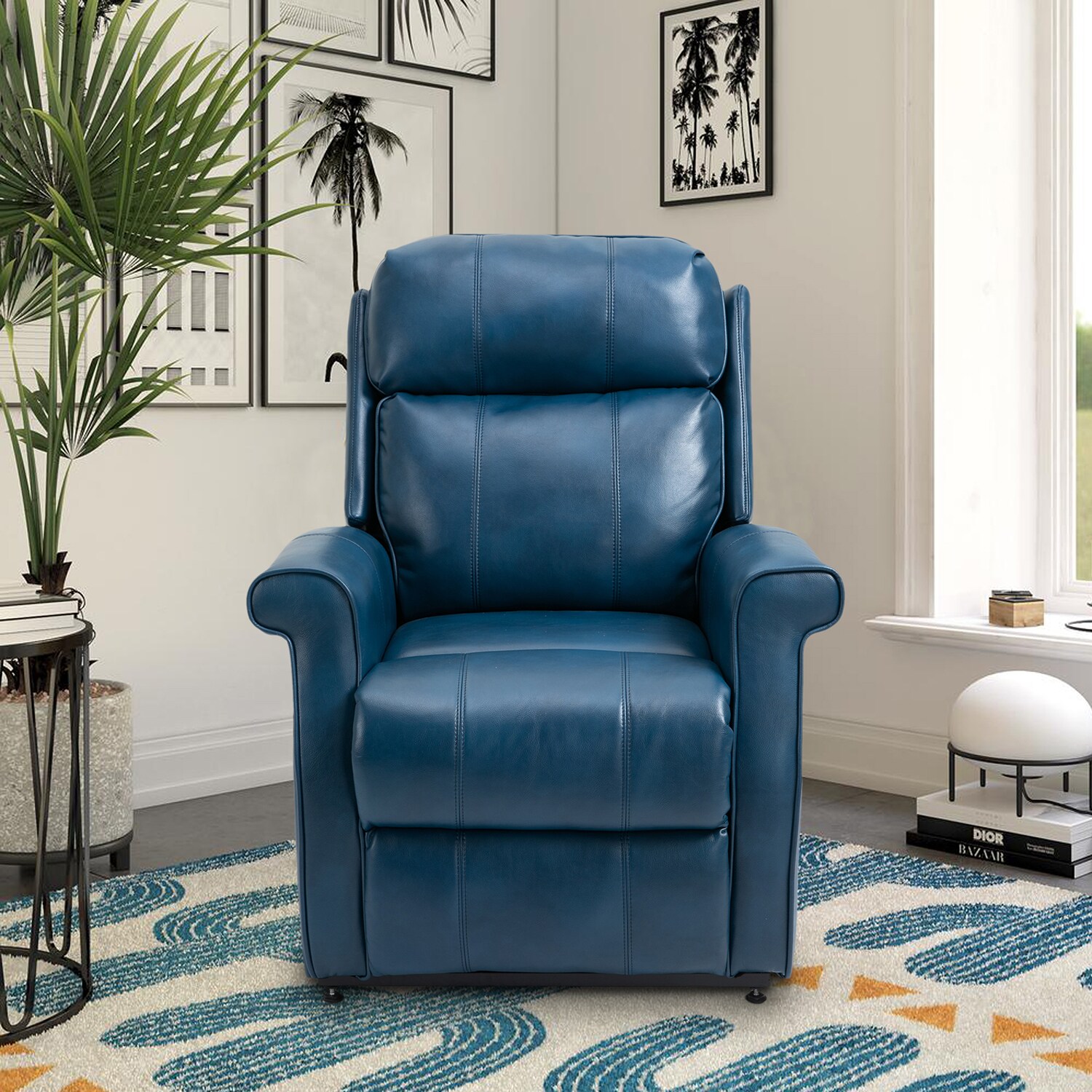 Gzmr Faux Leather Elderly Power Lift Recliner Chair Blue Polyester Upholstered Powered Reclining 6291