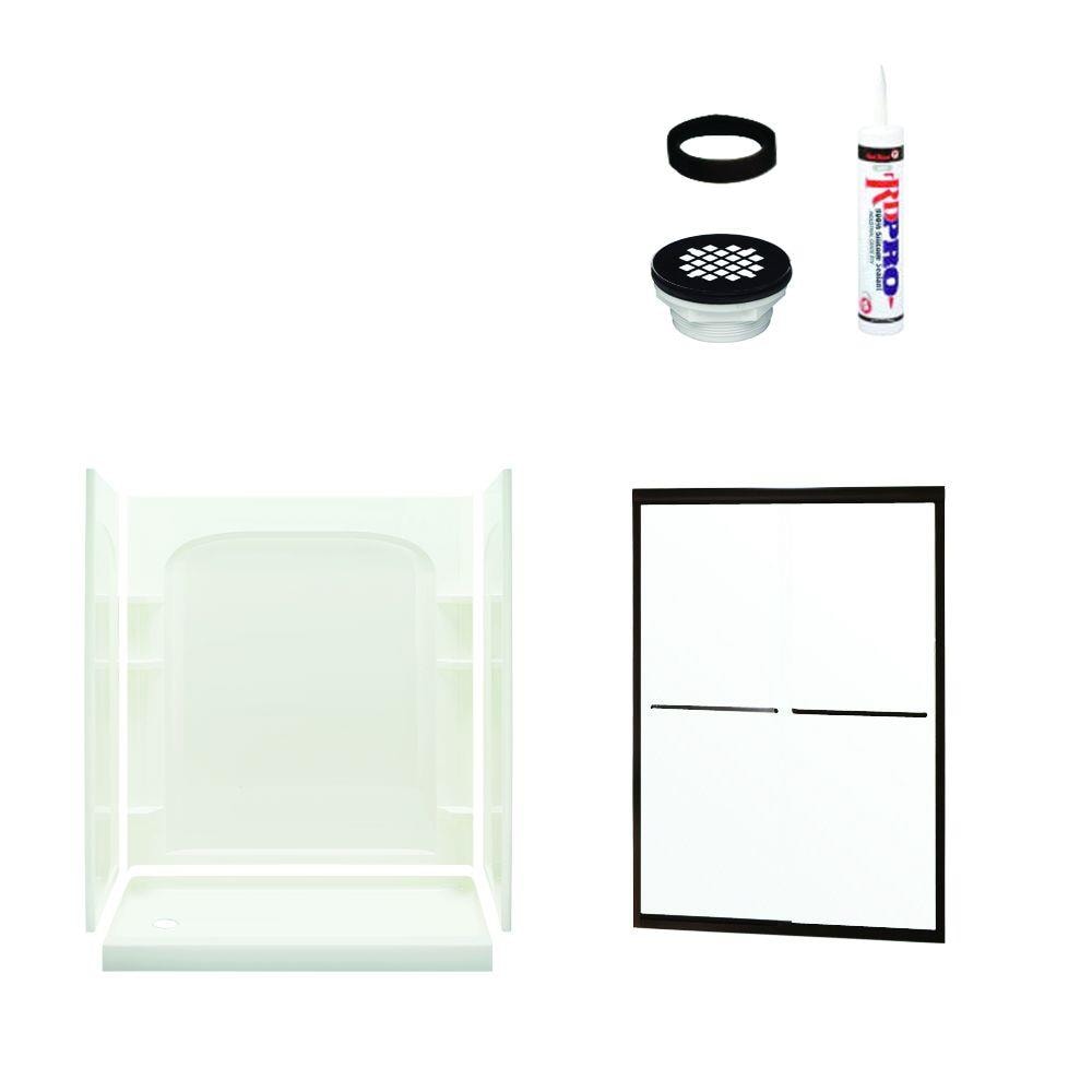 Ensemble White 3-Piece 30-in x 60-in x 74-in Alcove Shower Kit (Left Drain) Drain Included | - Sterling 7217L-5475DRC