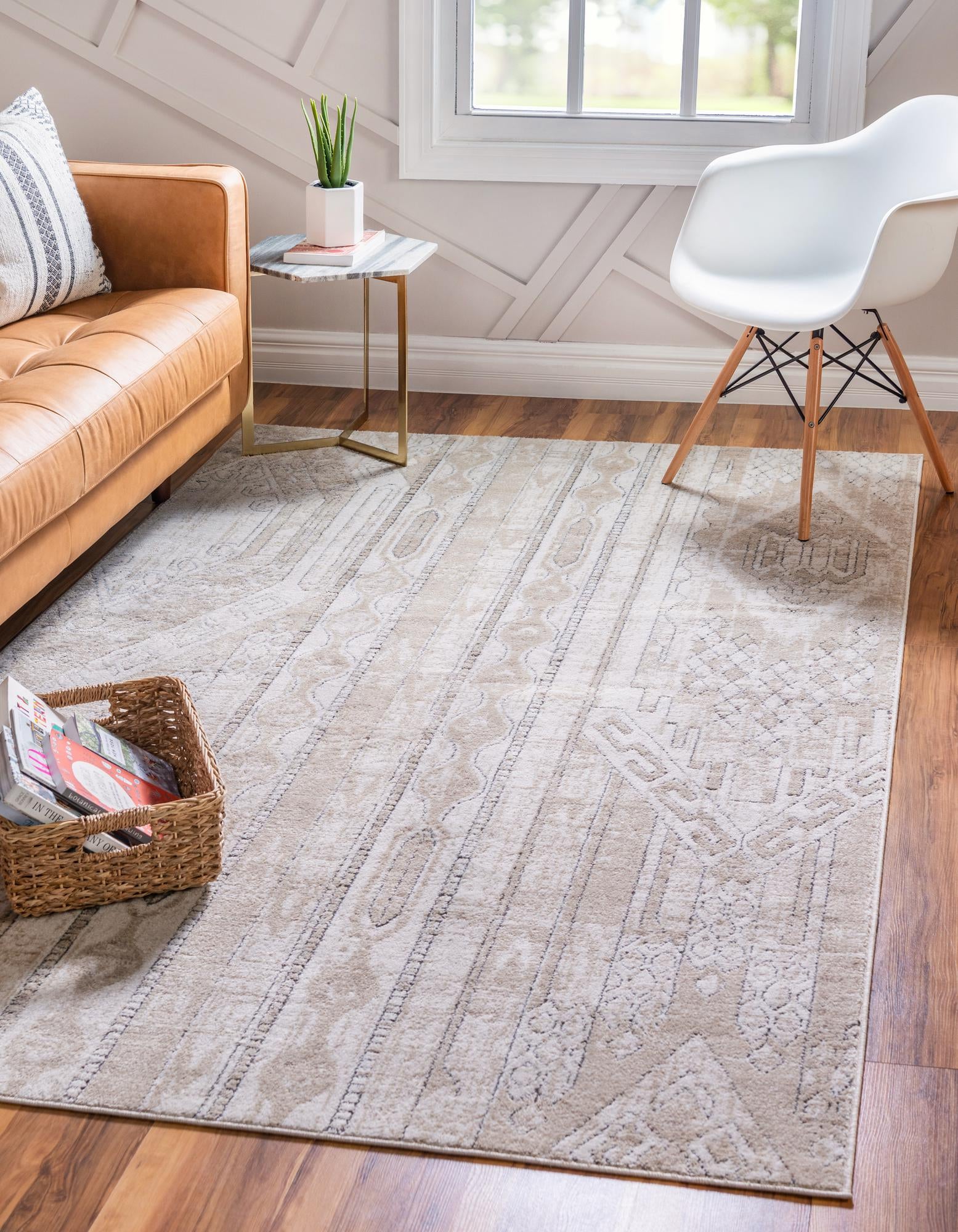 Unique Loom 3147131 Portland 8 x 11 (ft) Loomed Polypropylene Ivory Rectangular Indoor Stripe Area rug