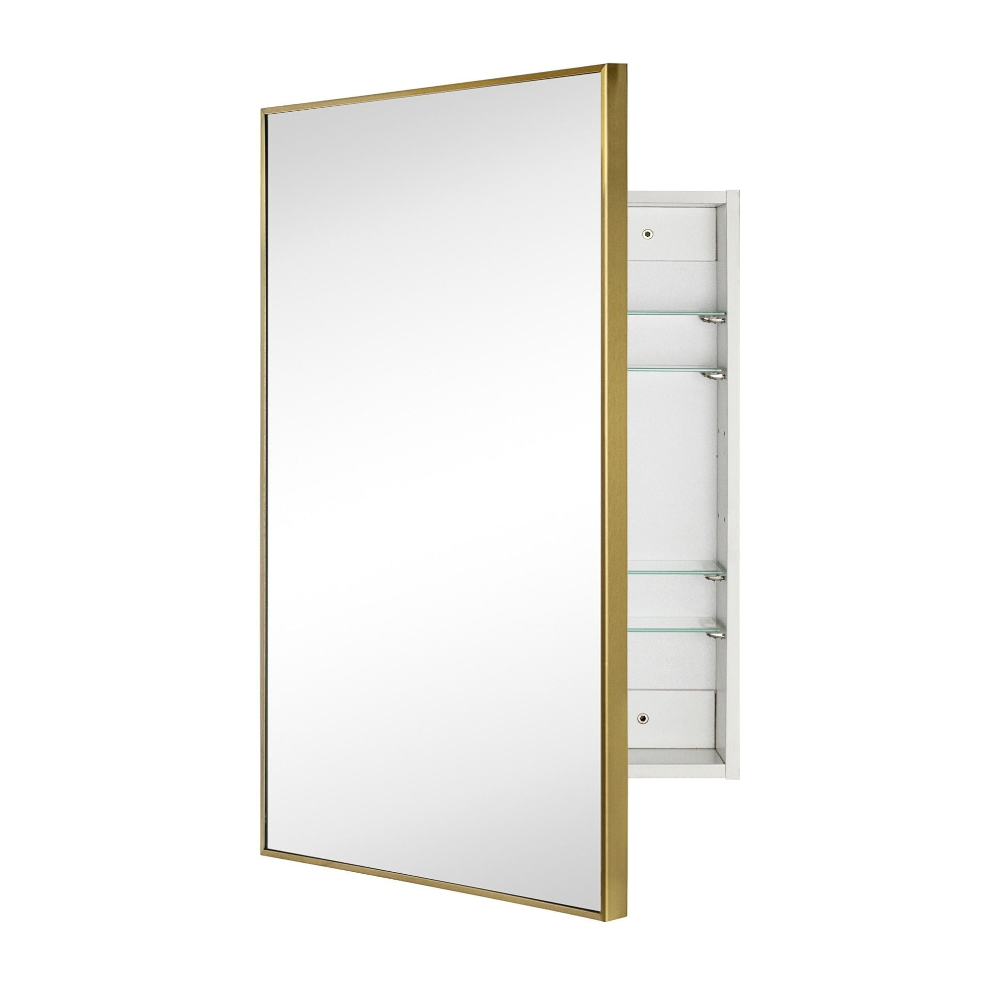 TEHOME Square Cornered Medicine Cabinet 24-in x 30-in Surface/Recessed Mount Brushed Gold Mirrored Rectangle Soft Close Medicine Cabinet