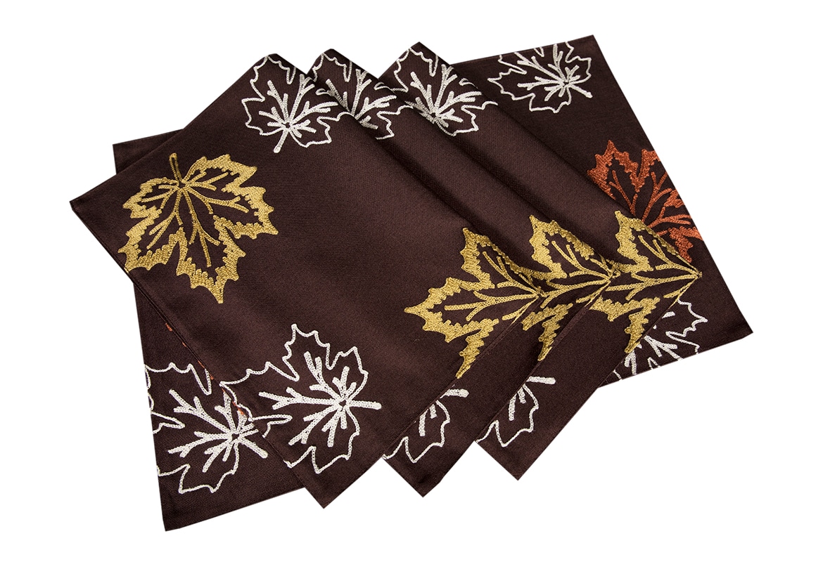 XIA Home Fashions XD171431420COFFEE 20-Inches Leaves Tabletop decoration Placemat 4 -Pack