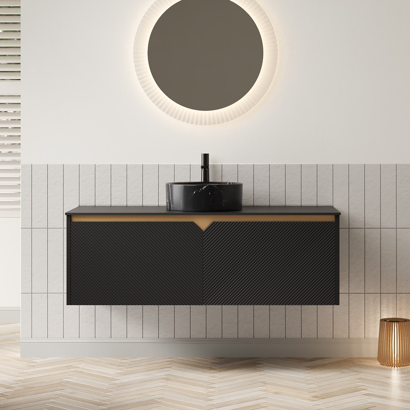 Huluwat 48 Inch Floating Bathroom Vanity with Sink Black Ceramic Vessel ...