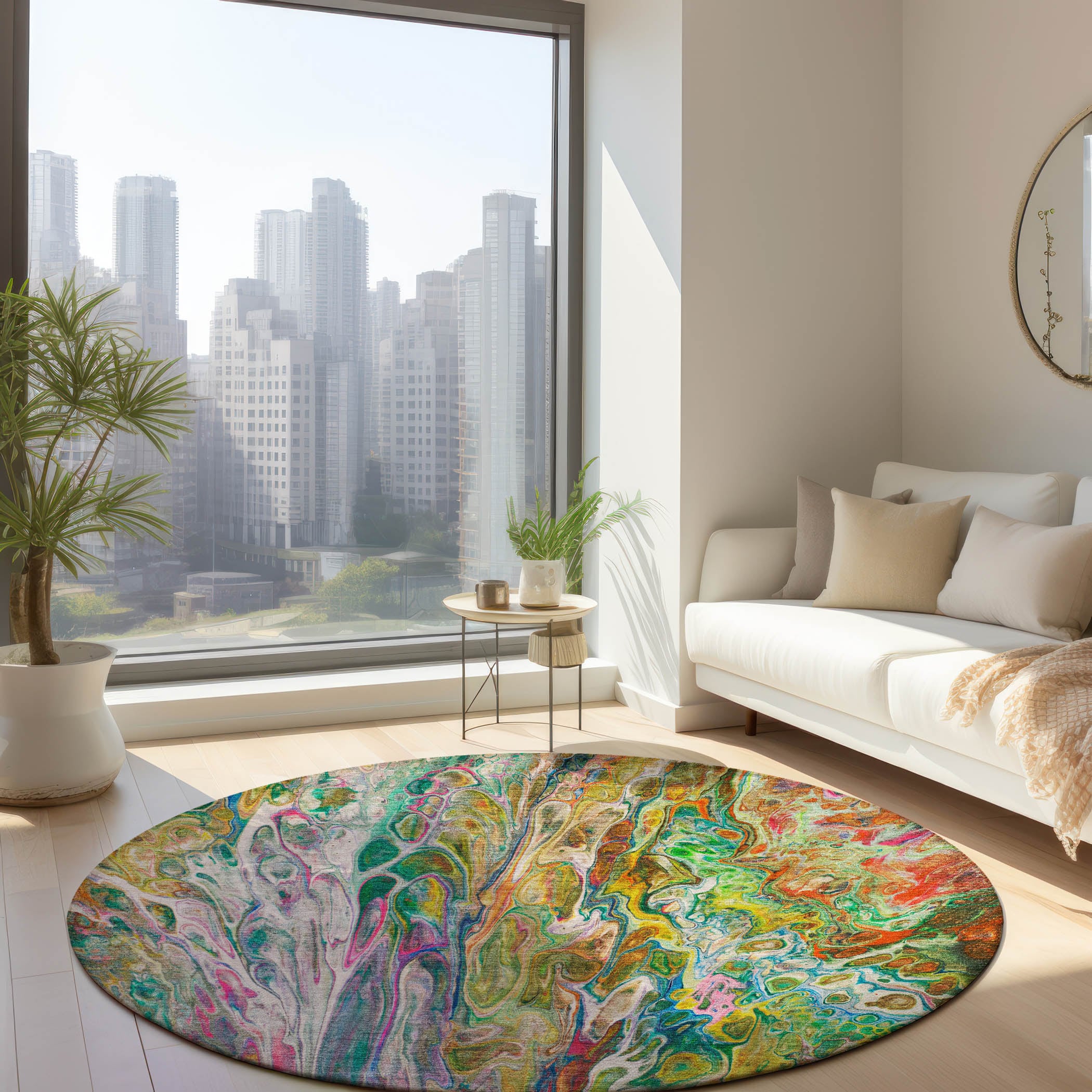 Addison Rugs ACN602GE8RO Chantille ACN602GE 8 x 8 (ft) Polyester Green Round Indoor/Outdoor Abstract Machine washable Area rug