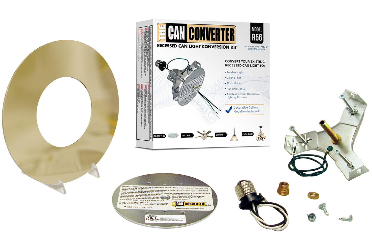 The Can Converter R56-RMF-PBR 7-in Incandescent Remodel or New Construction Polished Brass Non-ic Open Recessed Light Kit