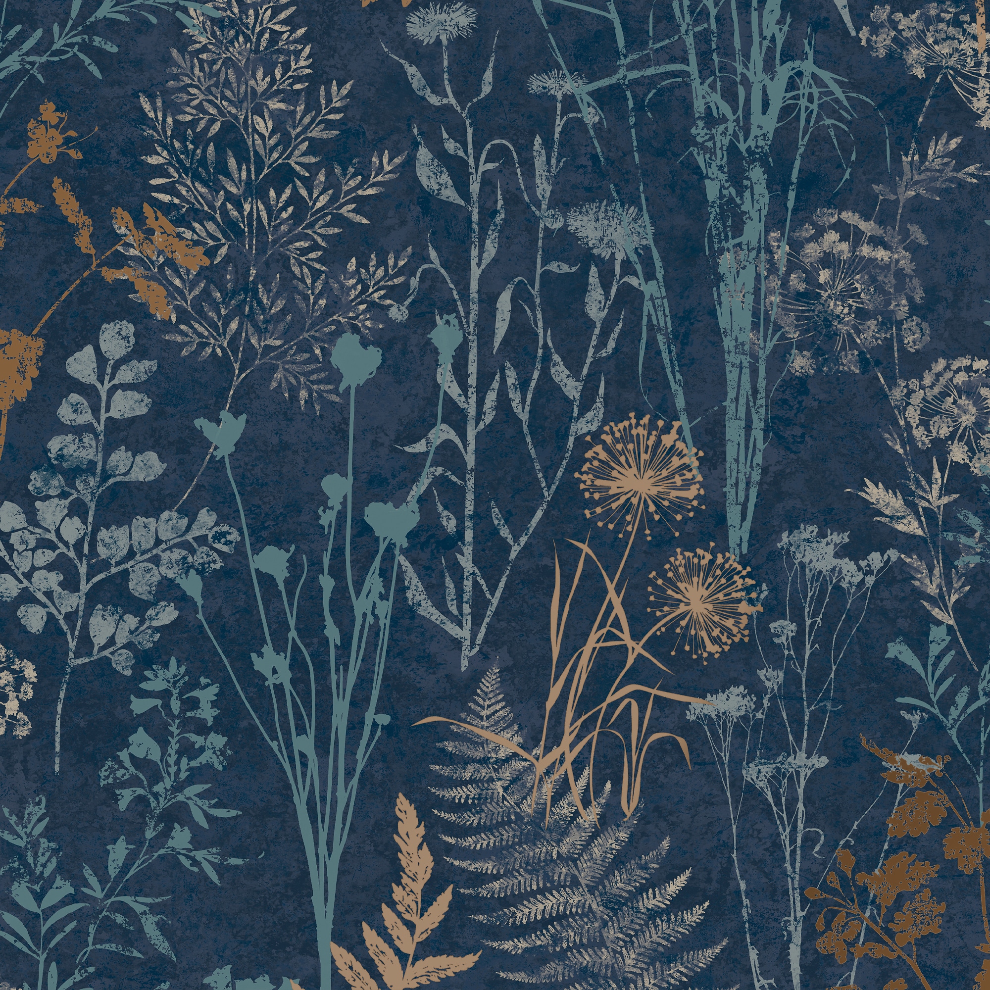 Graham & Brown Organics Navy and Copper Wallpaper Sample in the