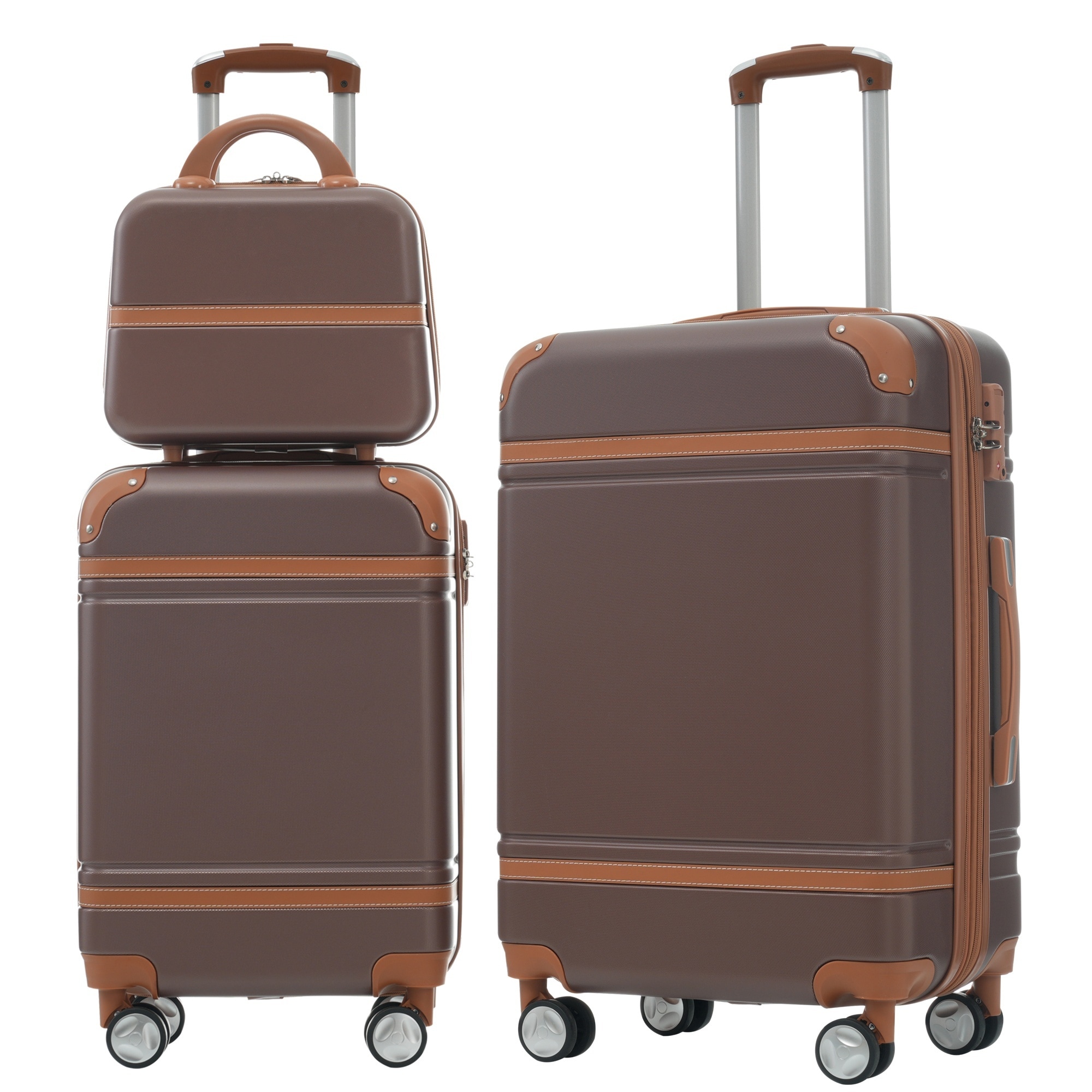 LIVACA 20 inch x 24 inch Brown ABS Hardshell Luggage Set 3 Pieces