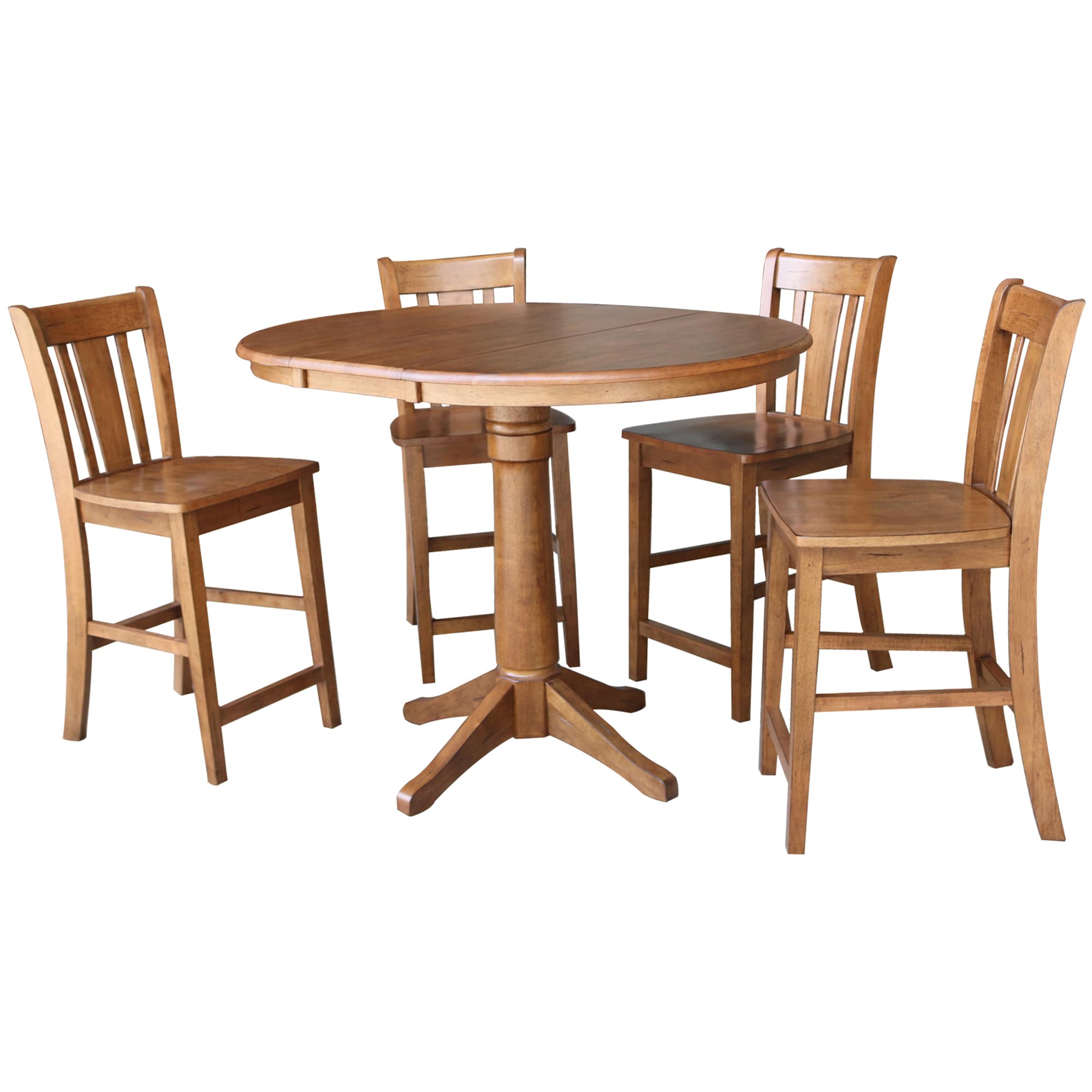 International Concepts K42-36RXT-27B-S102-4 Distressed oak Transitional Dining Room Set with Round Table ( Seats 4 )