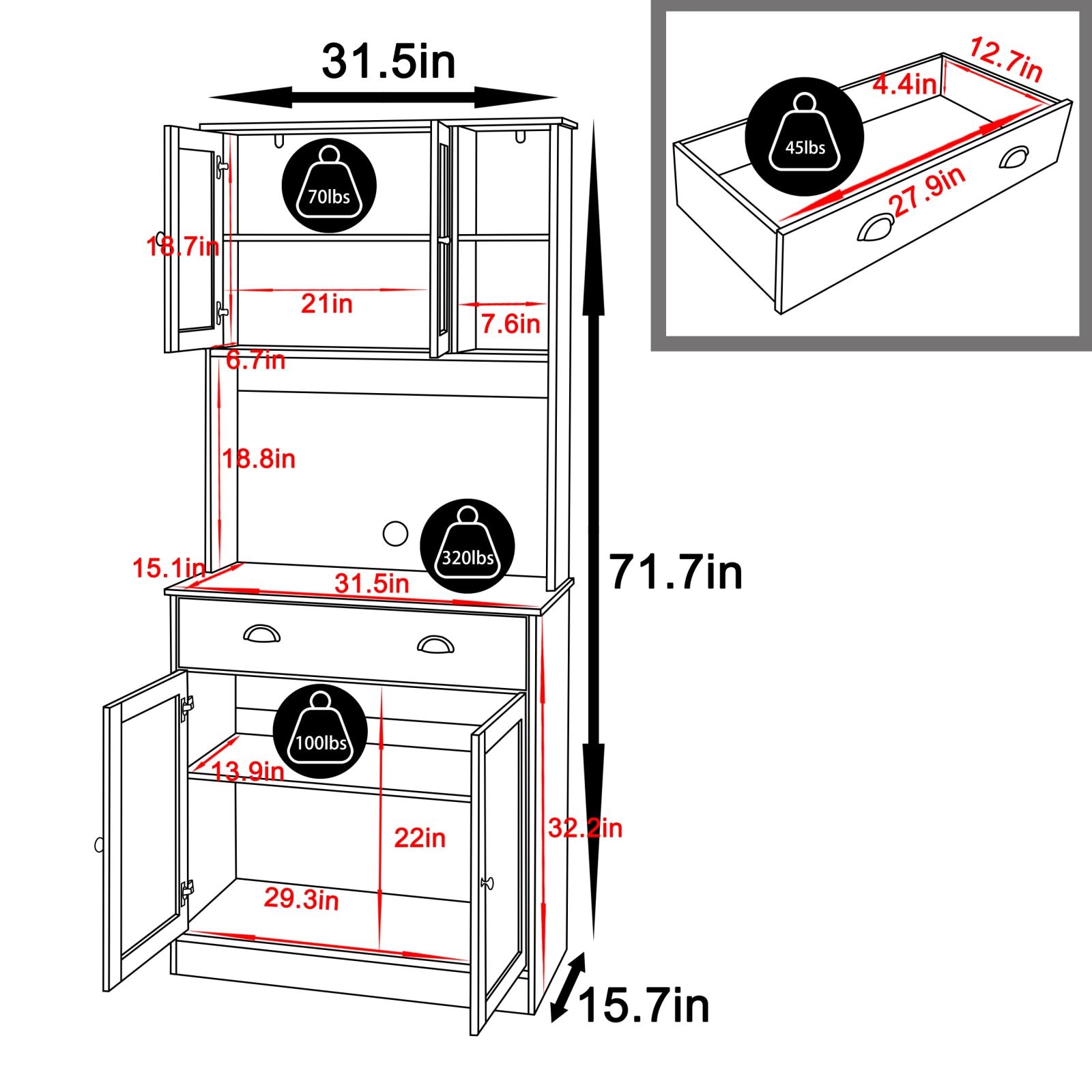 VEIKOUS HP0405-04GY Dining-Kitchen-Storarge - View #3