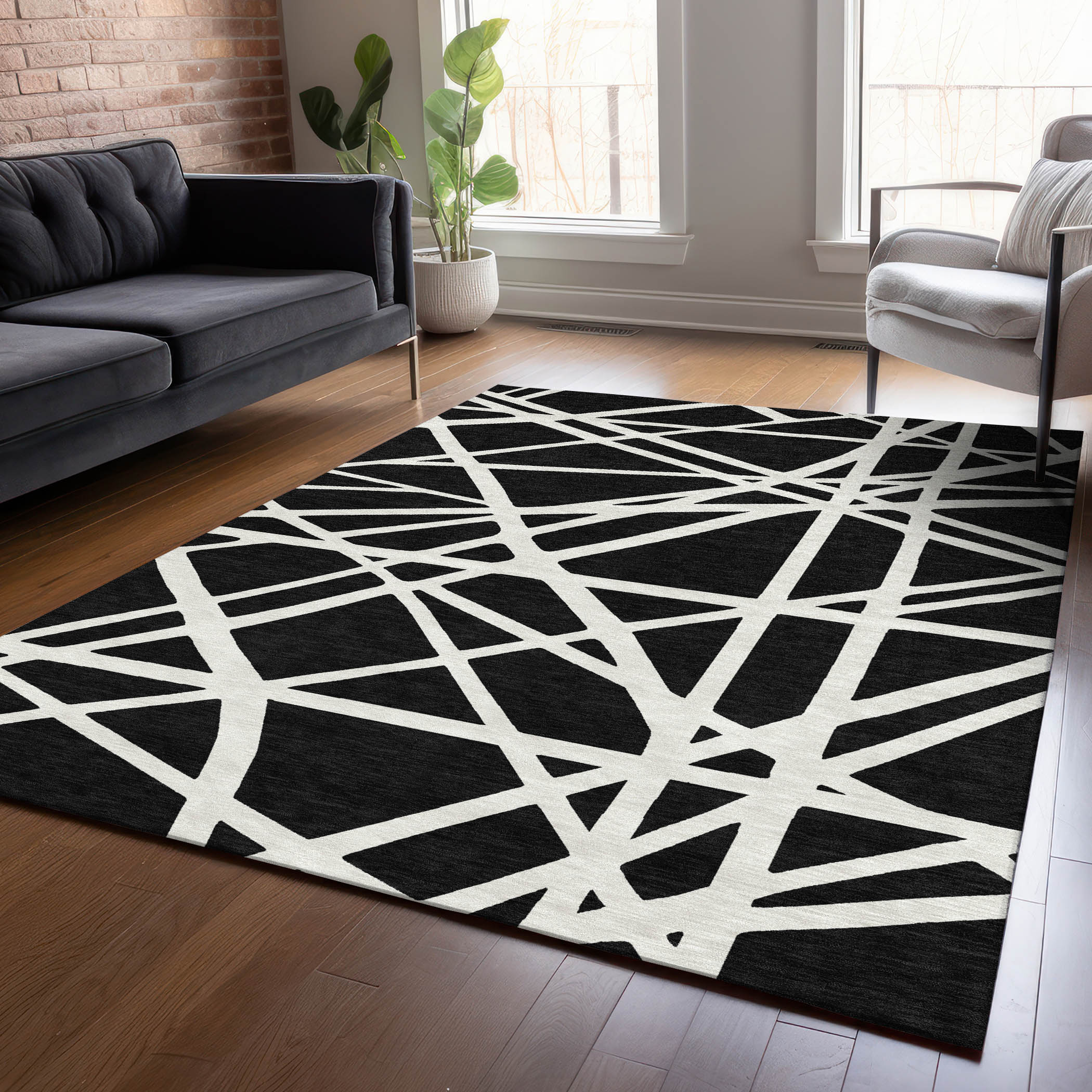 Addison Rugs ACN1040BK3X5 Chantille ACN1040BK 3 x 5 (ft) Polyester Black Rectangular Indoor/Outdoor Geometric Machine washable Area rug