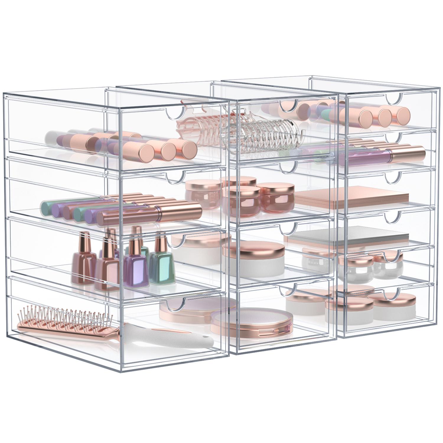 SORBUS MUP-DR14 14 -Pack 14 -Drawers Clear Stackable Plastic Storage Drawer 9.8-Inches H x 7-Inches W x 7-Inches D