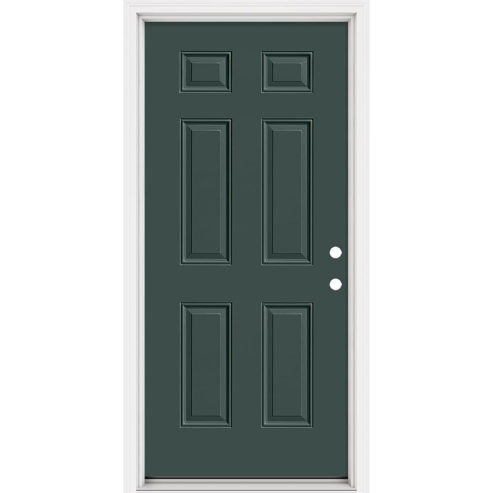 Masonite 321059 Steel Doors Series 36-in x 80-in x Steel No glass Left-hand inswing Evergreen Painted Prehung Front Door with Brickmould Insulating core