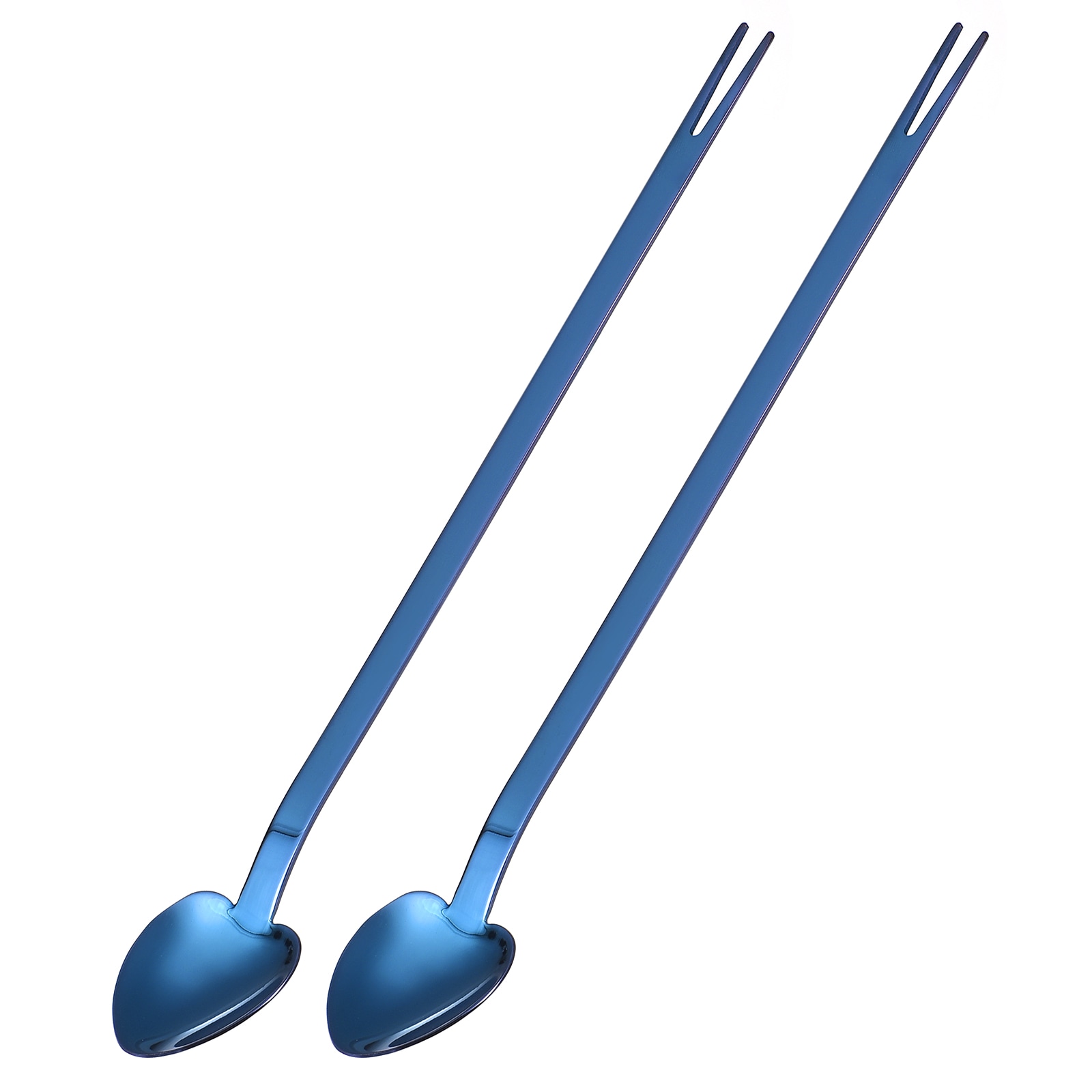 Unique Bargains Bar Spoon Cocktail Mixing Spoon Stainless Steel Mixing Stirring Spoon Fruit Forks Dual Purpose Reusable Stirrers Stir Cocktail Drink for Halloween Blue 2pcs #S25120404UX5296