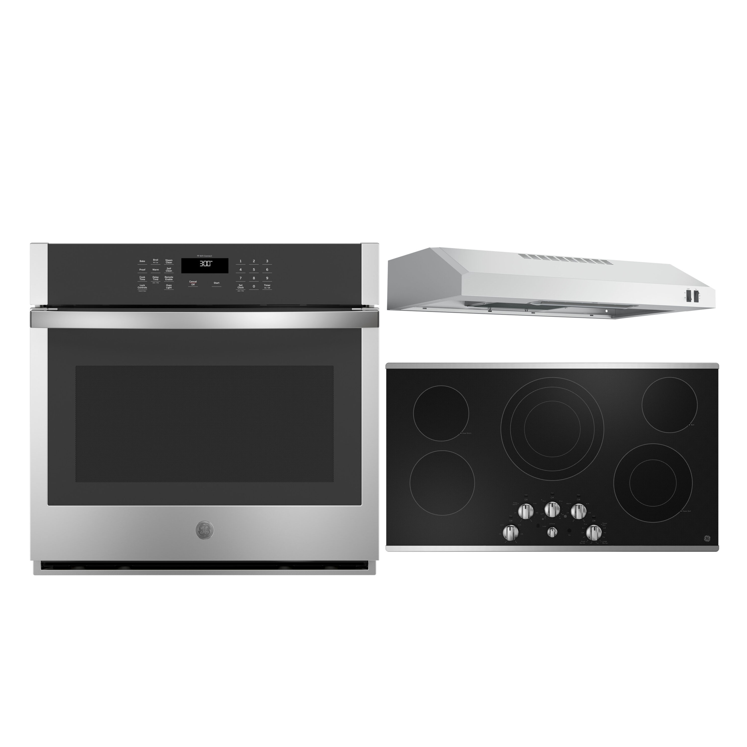 Cosmo 4 Piece Kitchen Appliance Package 30 Electric Cooktop 30 Wall Mount  Range Hood 24 Single Electric Wall Oven & 24.4 Countertop Microwave
