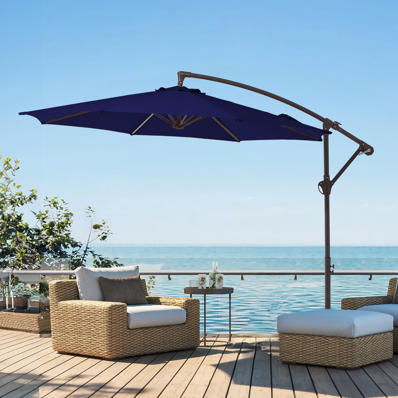 JEAREY JE-EDXJS-10FT-NA 10-ft Steel Navy Crank Offset Patio Umbrella