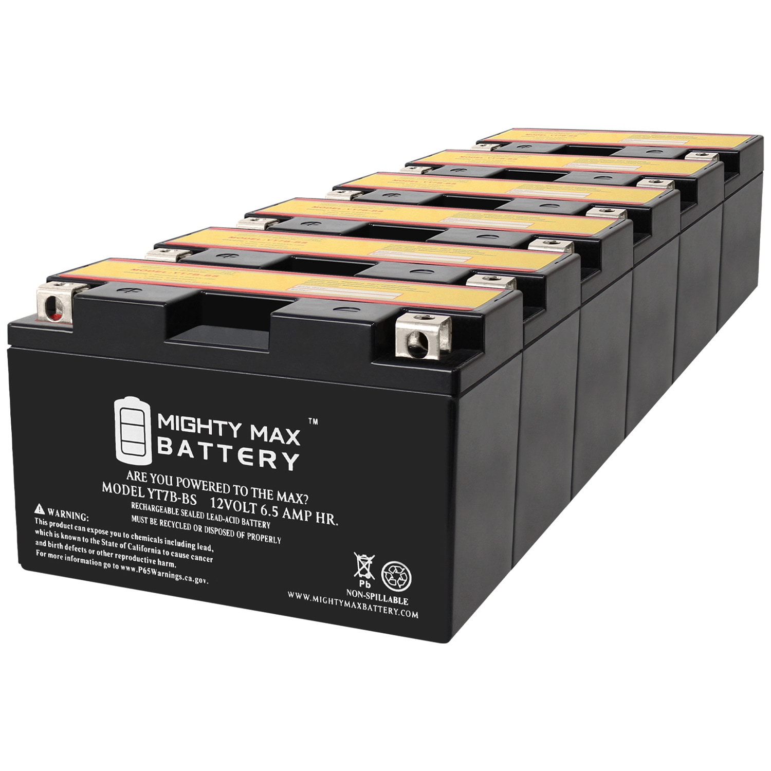 Mighty Max Battery MAX4002294 YT7B-BS 12V 6.5AH Suzuki DR-Z400, E, S, SM 20-22 Rechargeable Sealed lead acid 1260 Backup power Batteries 6 -Pack