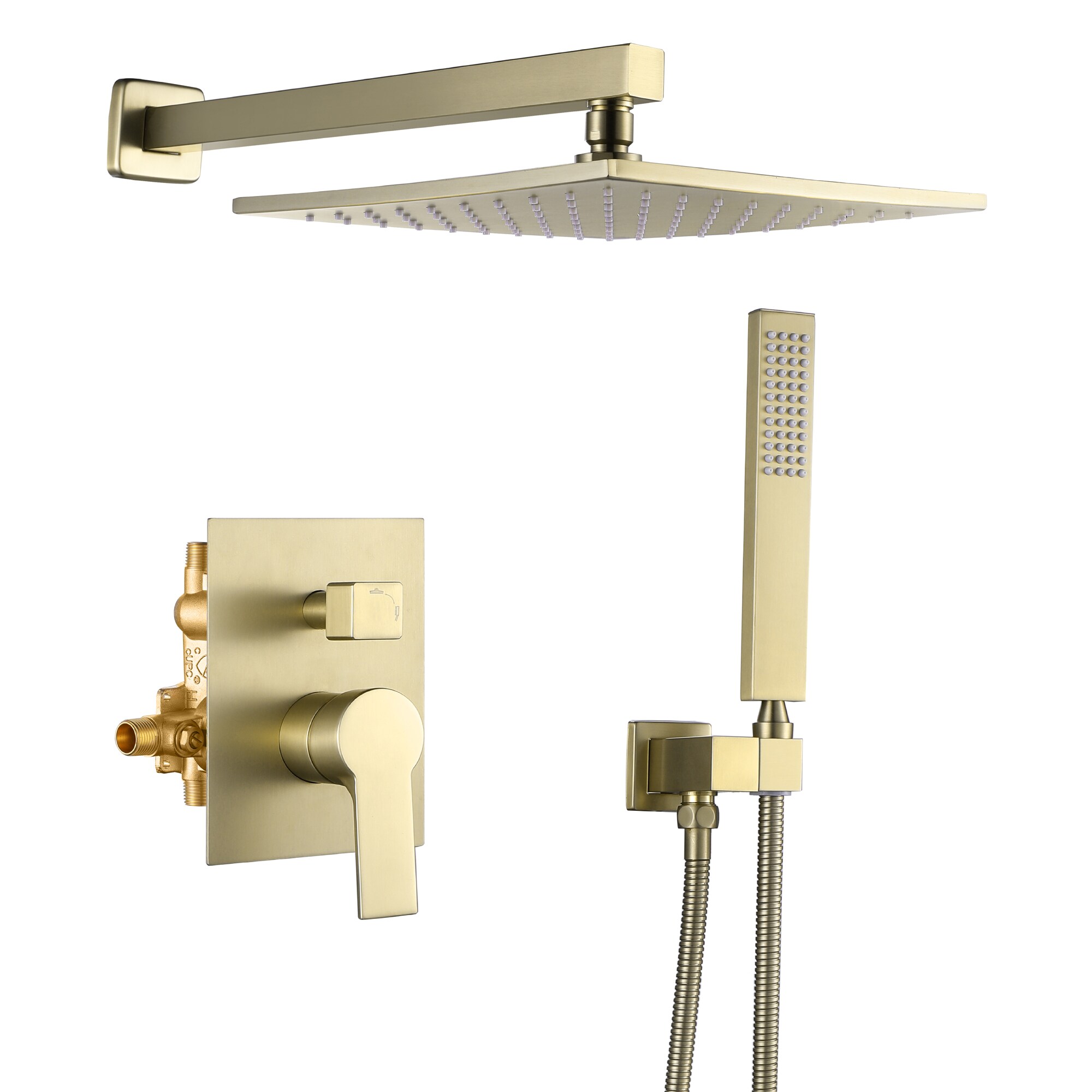 WELLFOR 10-inch Wall Mount Shower System Brushed Gold Dual Head Waterfall  Built-In Shower Faucet System with 3-way Diverter Valve Included in the  Shower Systems department at