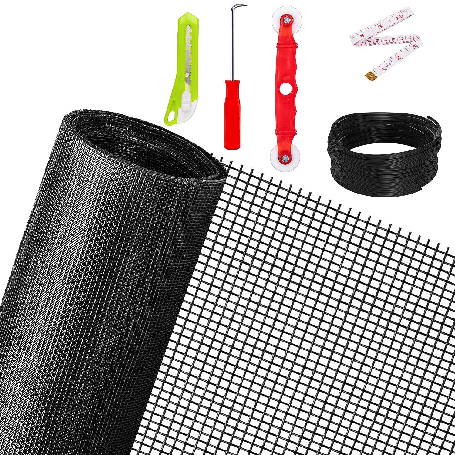 KHKFY  Replacement Window Screens Kit 48X118 Inch Durable Fiberglass Mesh for Patio Porch Door Windows DIY Adjustable Screen Repair with