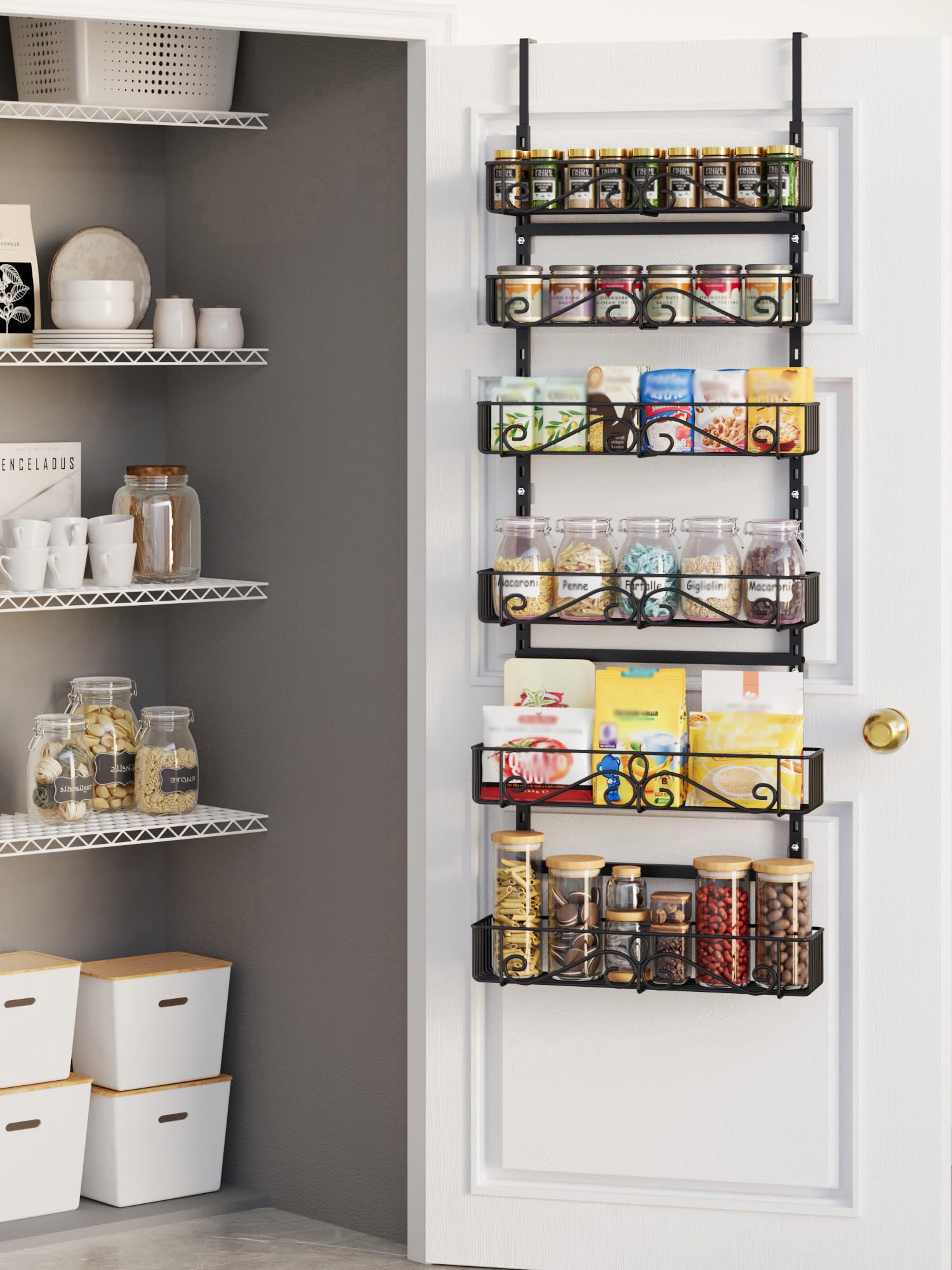 UUDULY  6-Tier Over Door Pantry Organizer Adjustable Metal Hanging Shelves for Kitchen Office Laundry Black 60.4 H durable home and garden