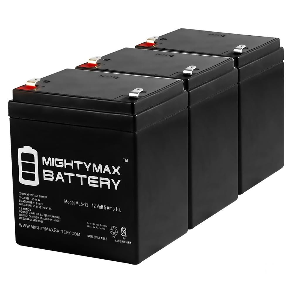 ML5-12- 12 VOLT 5 AH SLA BATTERY- PACK OF 3 Rechargeable Sealed Lead Acid 1250 Alarm System Batteries (3-Pack) | - Mighty Max Battery ML5-12MP3