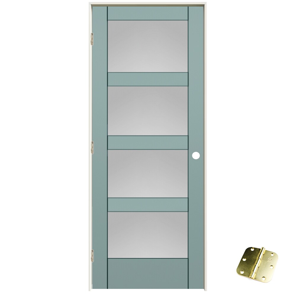 RELIABILT 32-in x 80-in Arctic Ice Solid Core 4-panel Frosted glass Right Hand MDF Single Prehung Interior Door
