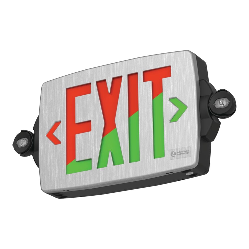 Lithonia Lighting LHQMSBBSRGMVOLTM6 Contractor Select LHQM 3.5 -Watt 120-277 -Volt LED Silver Hardwired Exit Light with Red/Green Lights