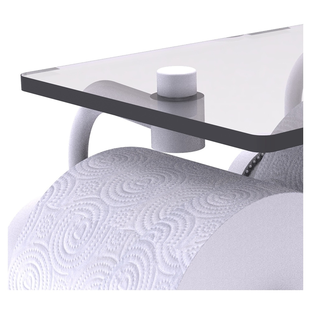 Matte White Brass Dual Roll Toilet Paper Holder with Glass Shelf