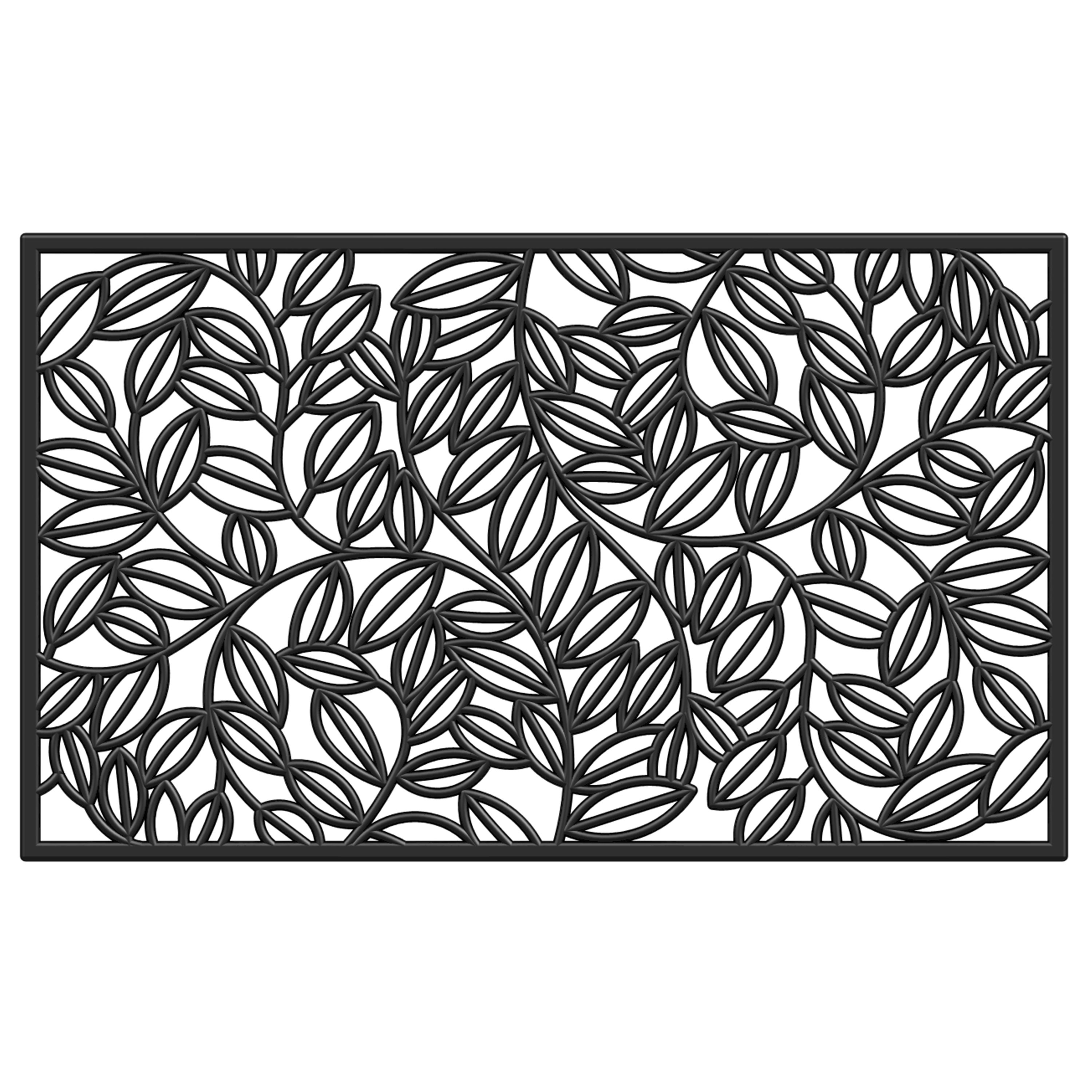 Black 18 x 30 Inch Rubber Outdoor Doormat with Vine Design