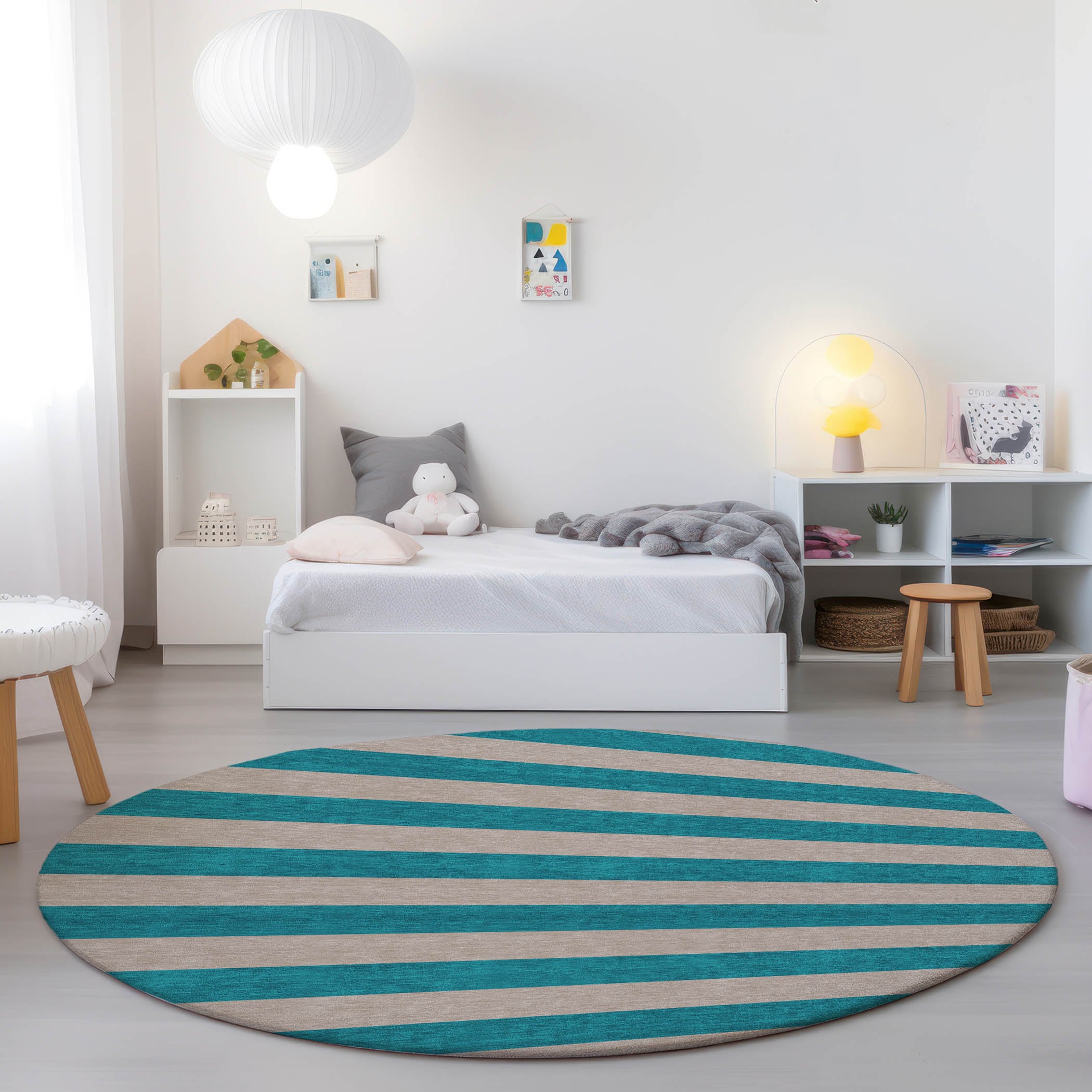 Addison Rugs ACN530TQ8RO Chantille ACN530TQ 8 x 8 (ft) Polyester Turquoise Round Indoor/Outdoor Stripe Machine washable Area rug