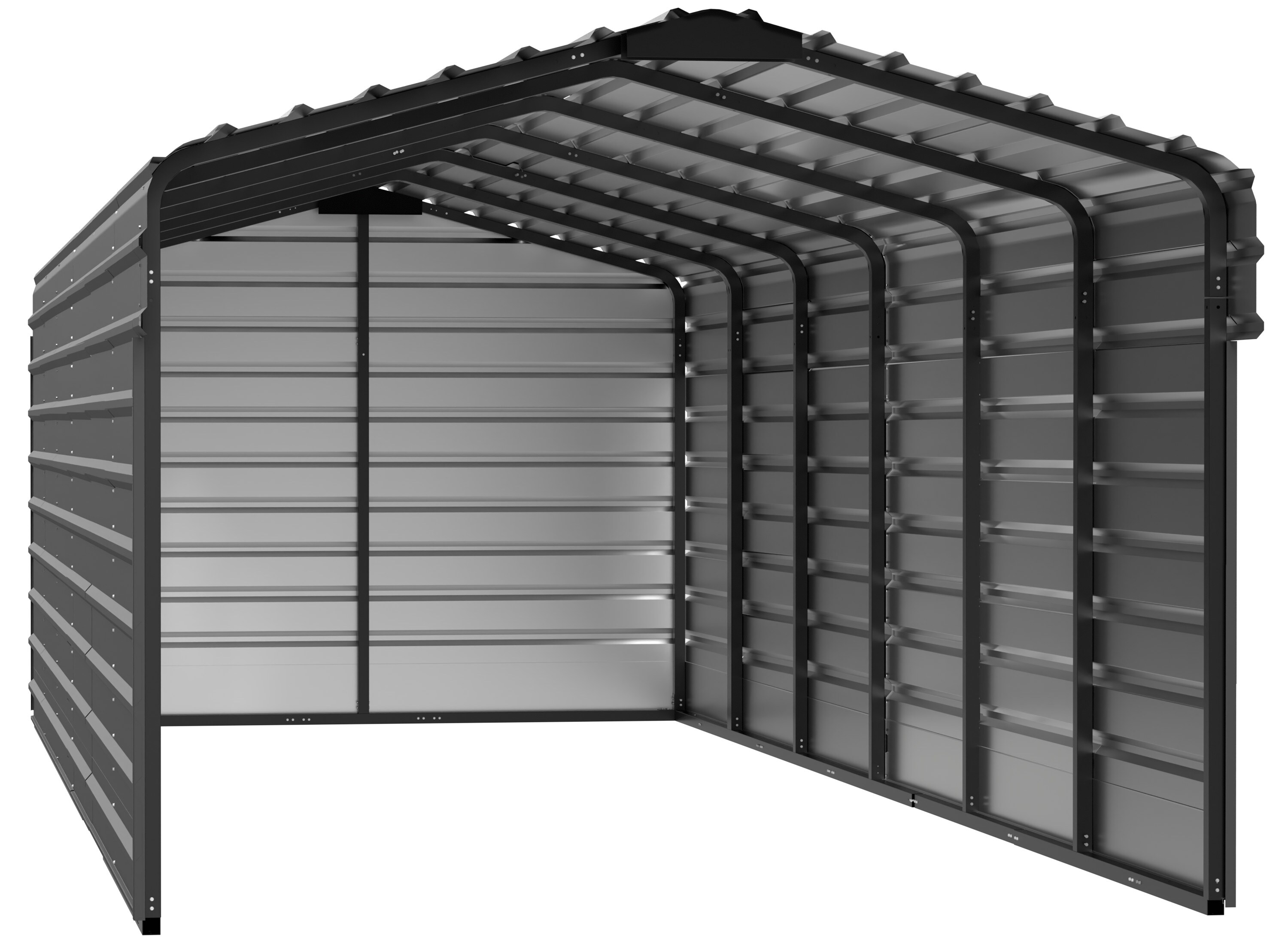 Arrow CPHC102909ECL3 10-ft W x 29-ft L x 9-ft H Charcoal with 3 Wall Kits Metal Carport with Metal Roof