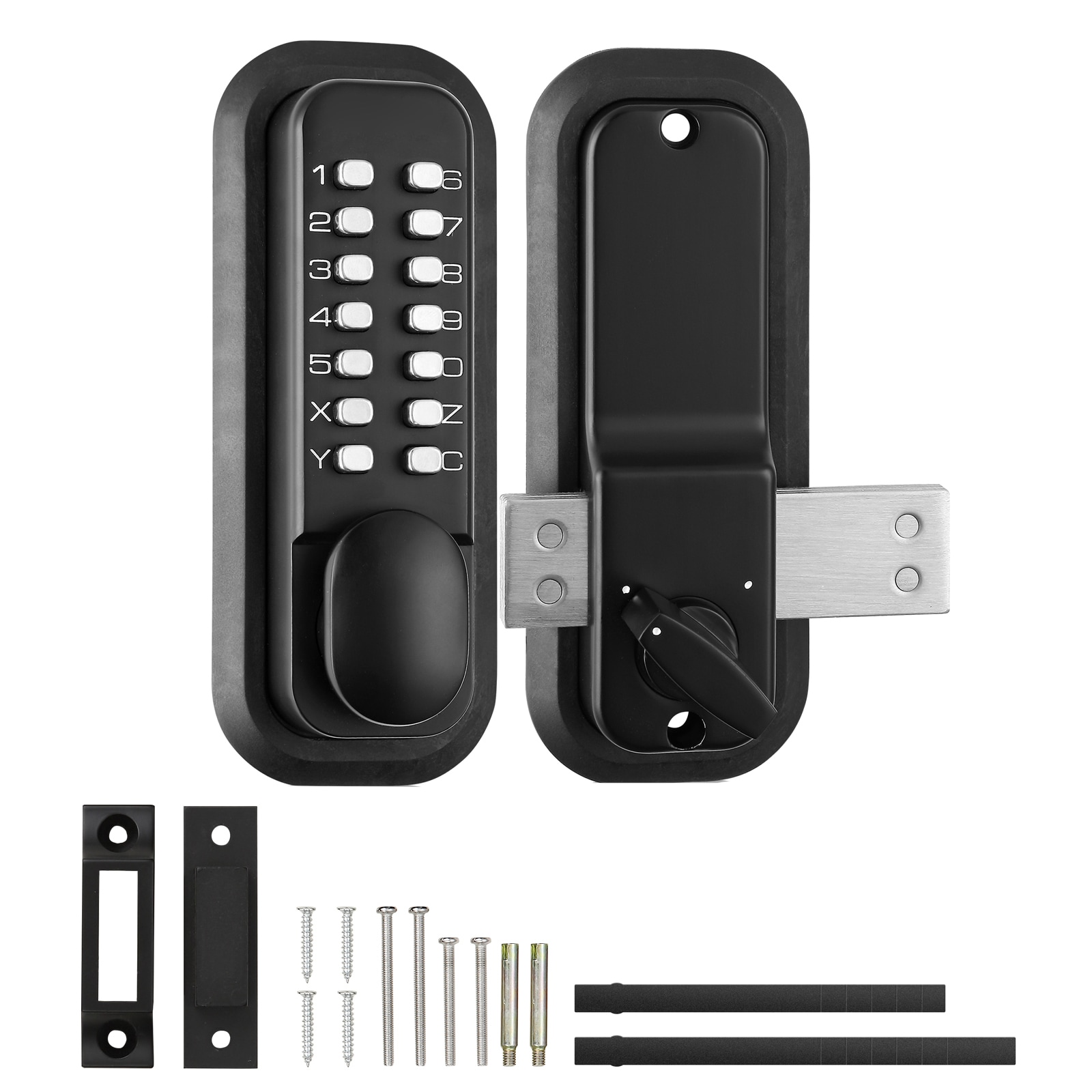 VEVOR SCJXMMSBMAZS03686V0 Mechanical Keyless Entry Door Lock  14 Digit Keypad  Outdoor Gate Door Locks Set with Surface mounted Latch  Water proof Zinc Alloy  Keypad and Knob  Easy to Install  for Garden  Garage  Yard