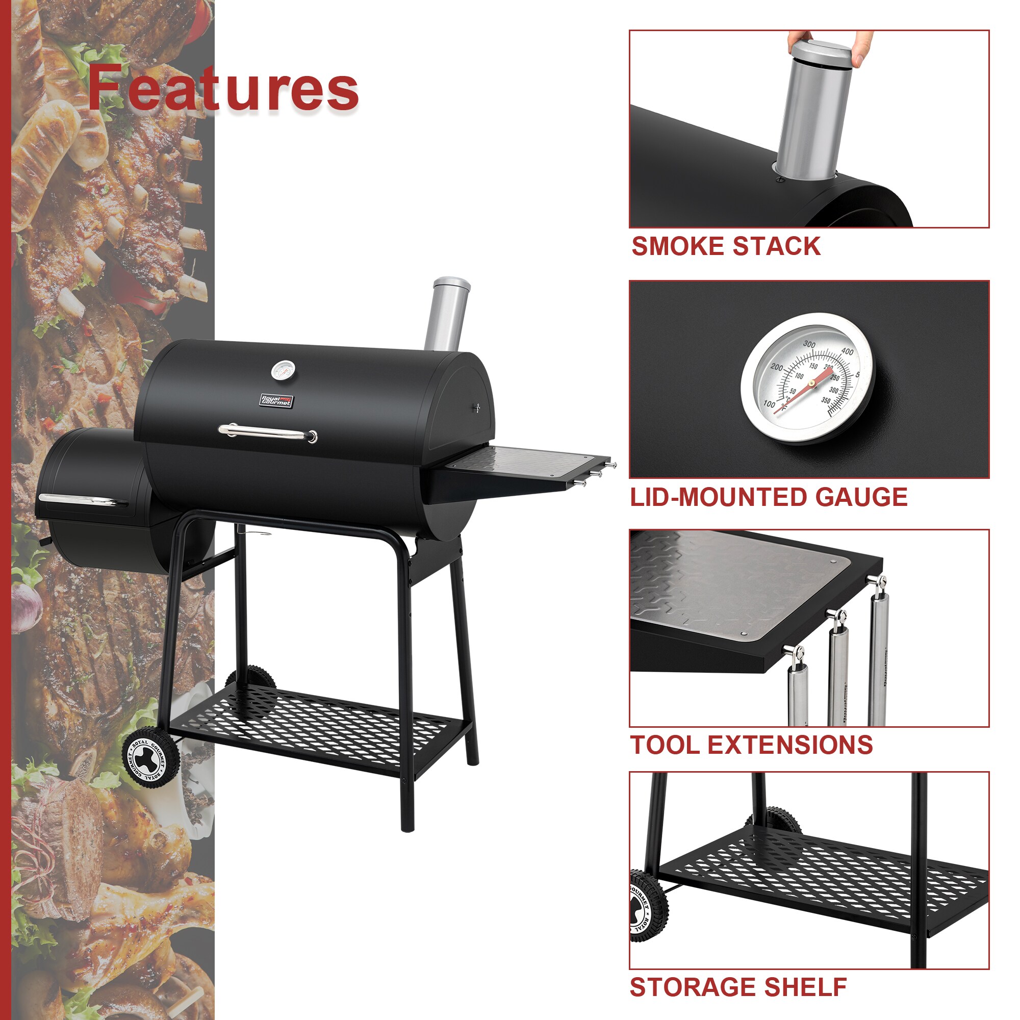 Royal Gourmet 27-in W Black Barrel Charcoal Grill In The Charcoal ...