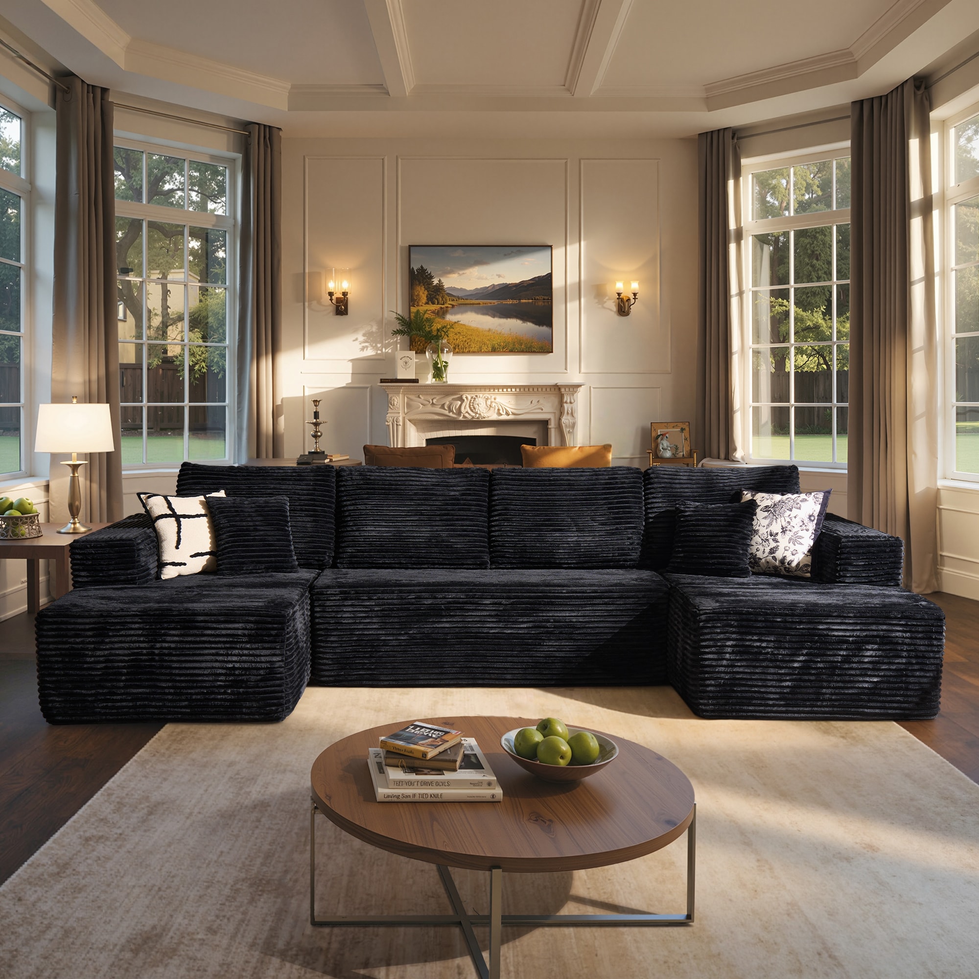 Ovios - 131.5-in W Modern Black 4-seater Sectional