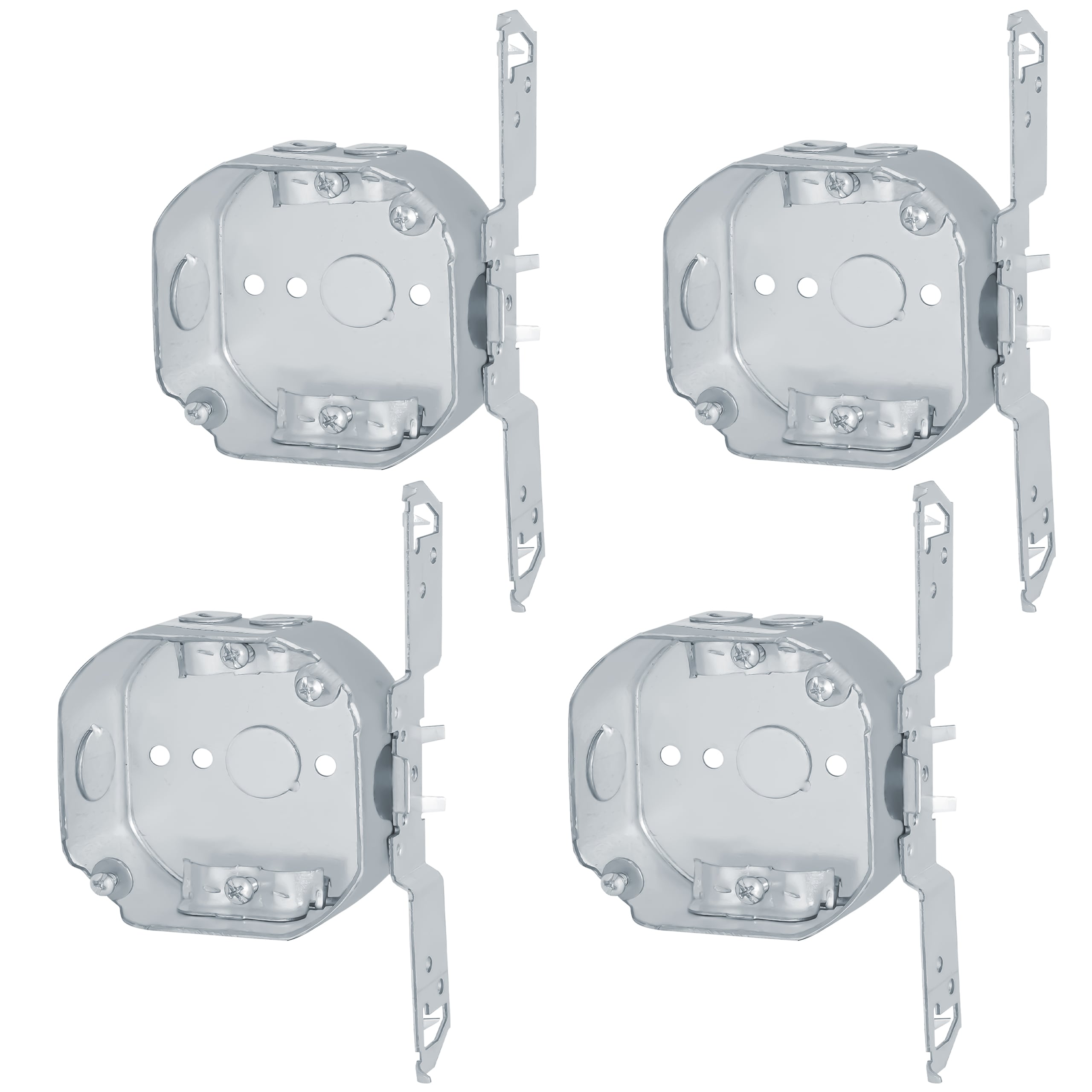 OHLECTRIC  4 Welded Octagon Steel Electrical Box 4 Pack 1 1 2 Deep Box 1 2 Knockouts with NM Clamps and Side Bracket Fire Rated Ideal for Lighting Fixtures Switches and Receptacles