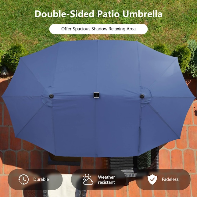 BABOOM 15.4-ft Navy Solar Powered No-tilt Garden Patio Umbrella with ...