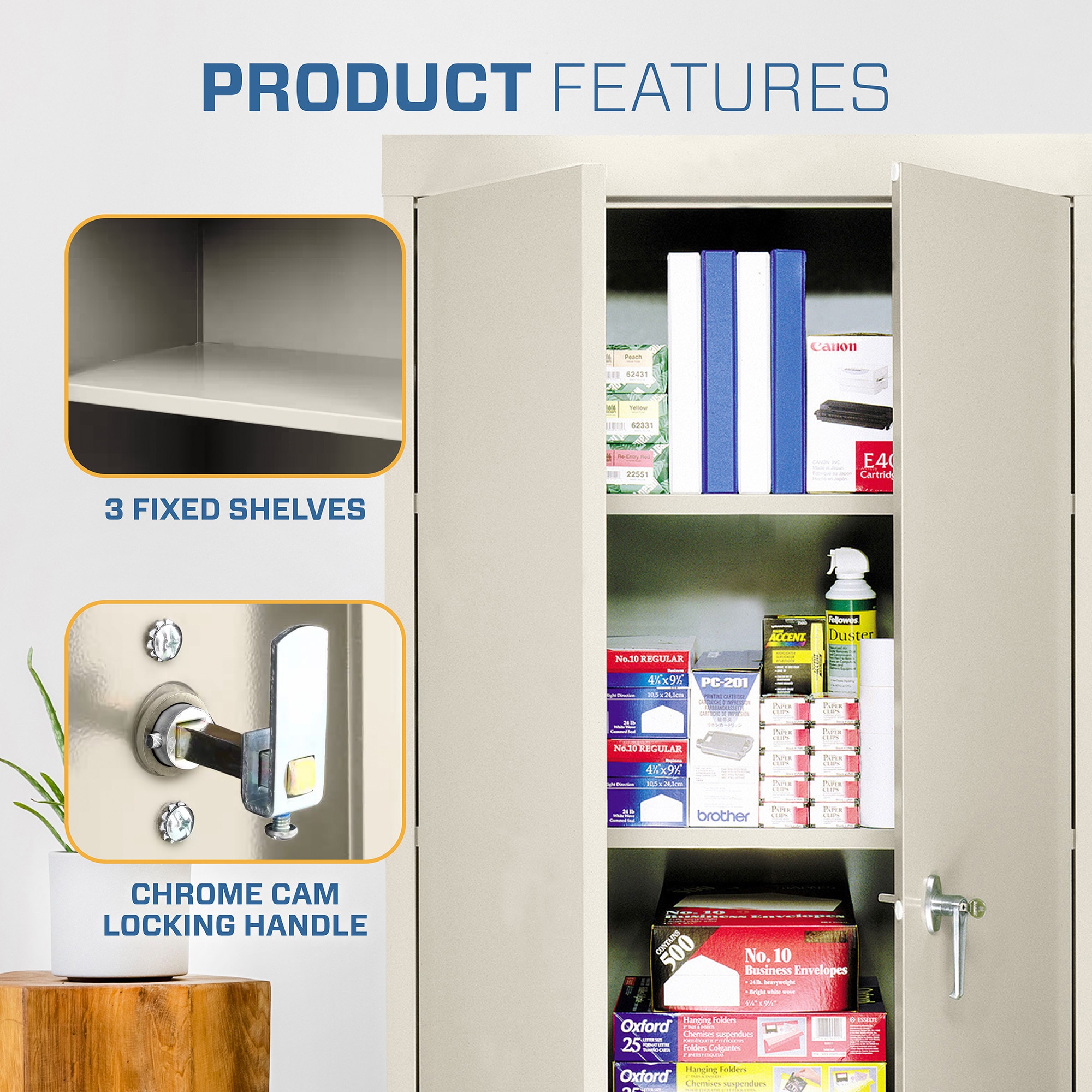 Putty Steel Freestanding Lockable Office Cabinet with Adjustable Shelving