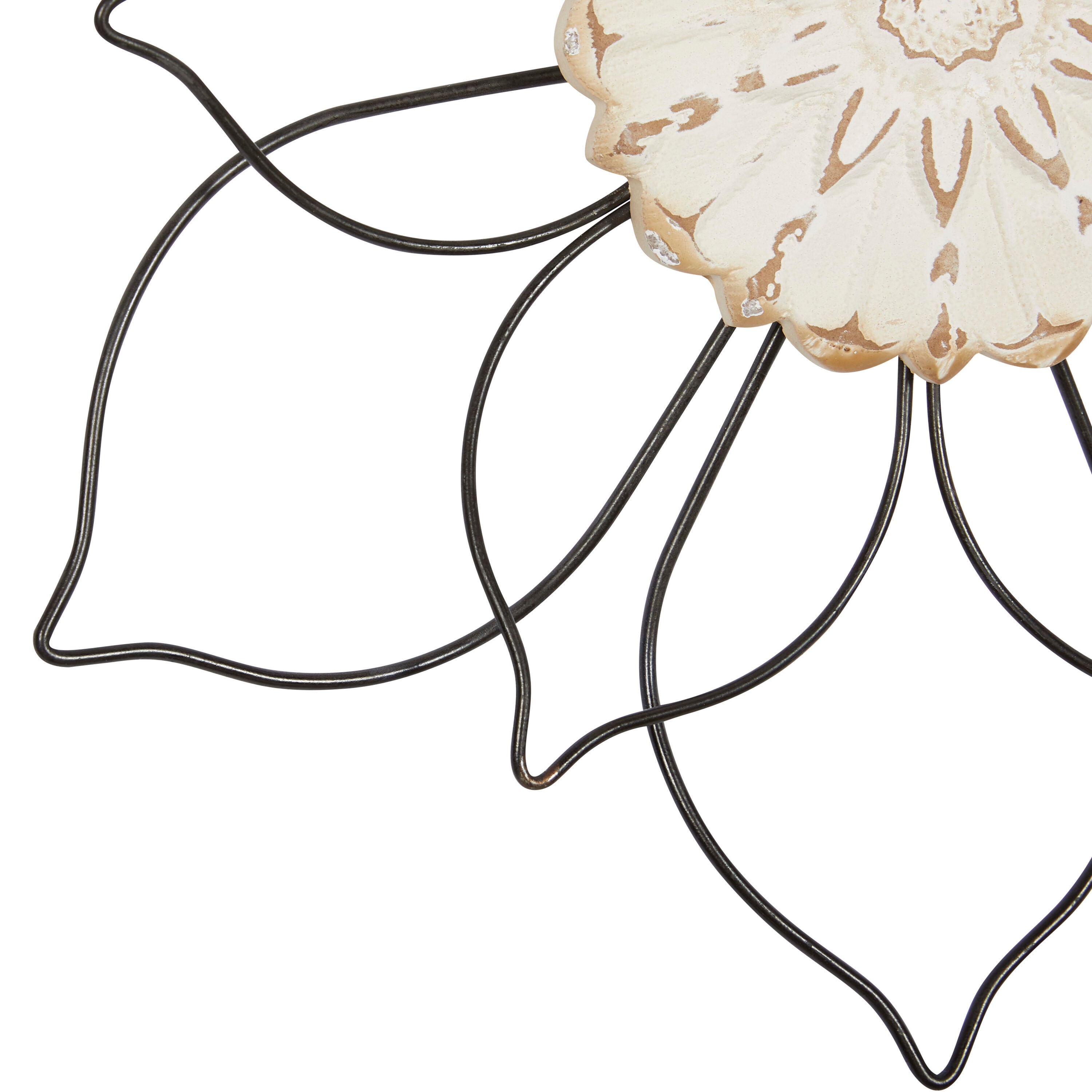 Elegant Black Metal and Wood Floral Wall Decor Set of 2