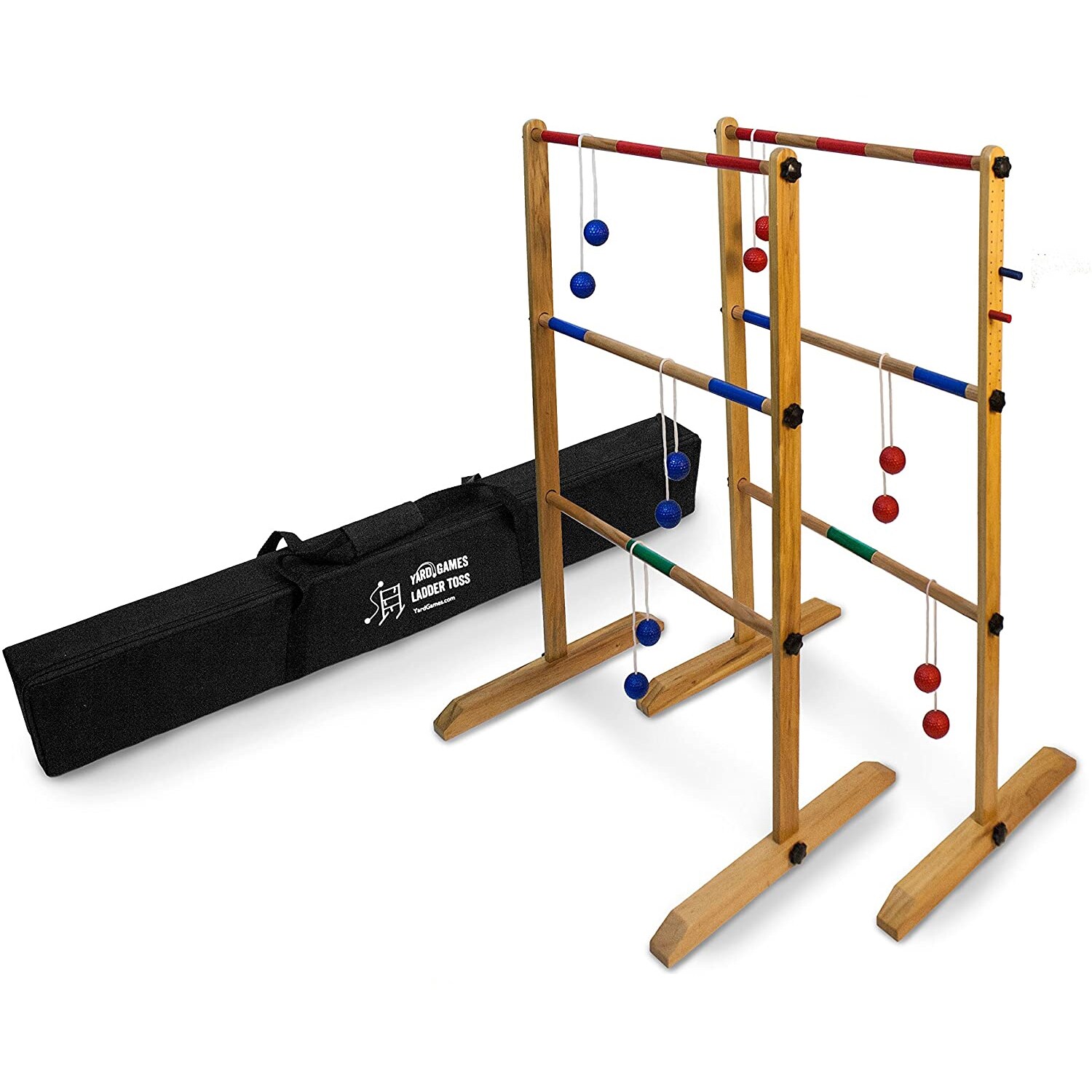 YardGames 213132 Yard Games Backyard Outdoor Wooden Double Ladder Toss Game Set with Case, Red/Blue