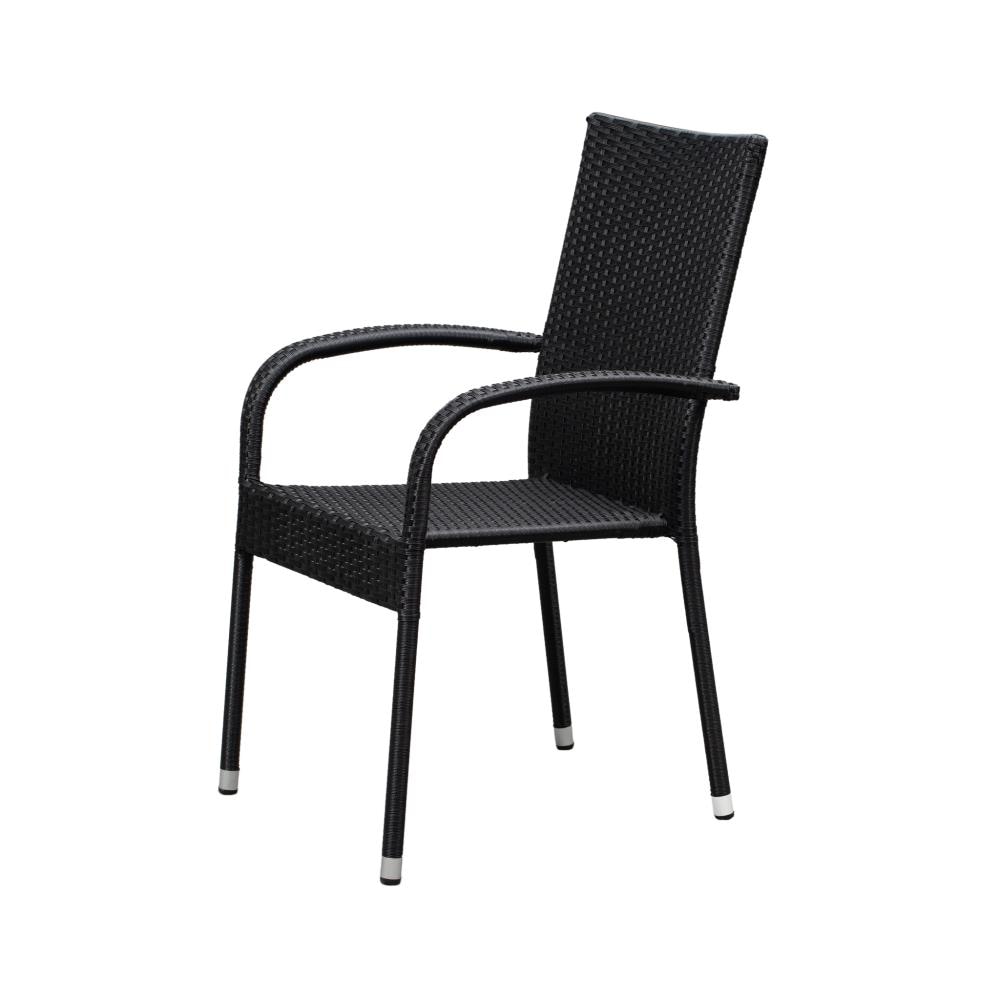 Patio Sense Morgan Set of 4 Wicker Stackable Black Steel Frame Stationary Dining Chair s with Black Solid Seat