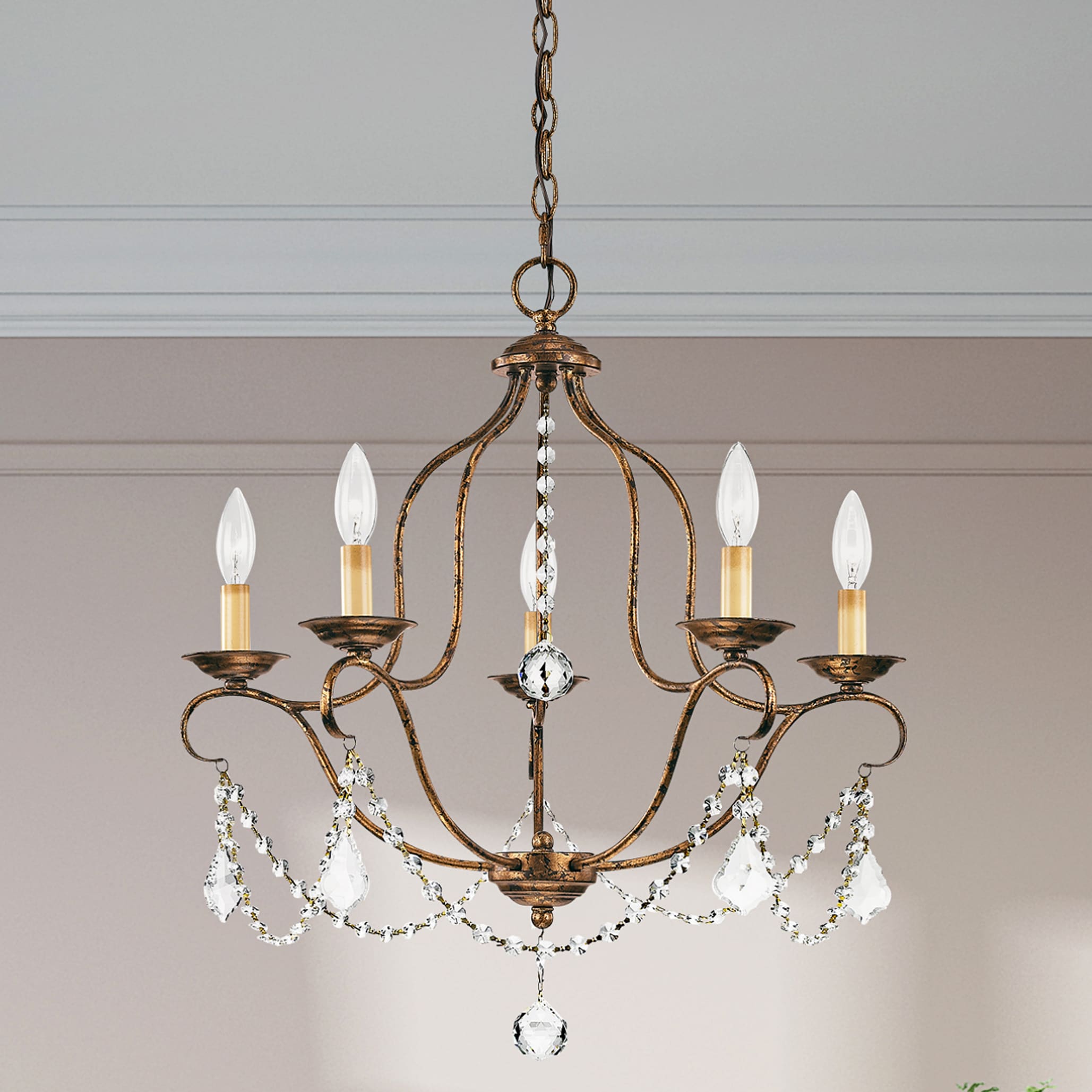 Venetian Golden Bronze Mini Crystal 5-Light Chandelier