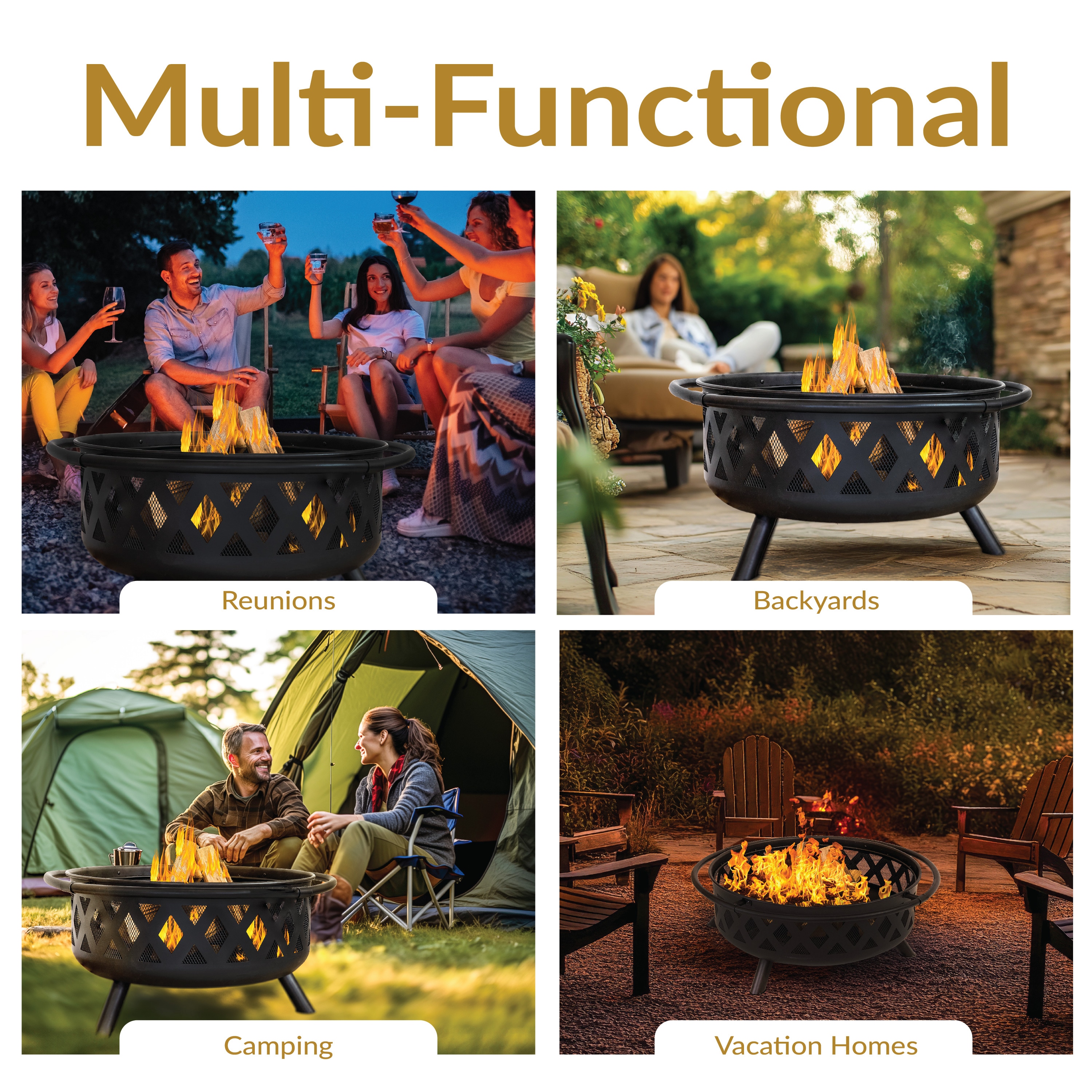 Sunnydaze Decor 36-in W Black Steel Wood-Burning Fire Pit NB
